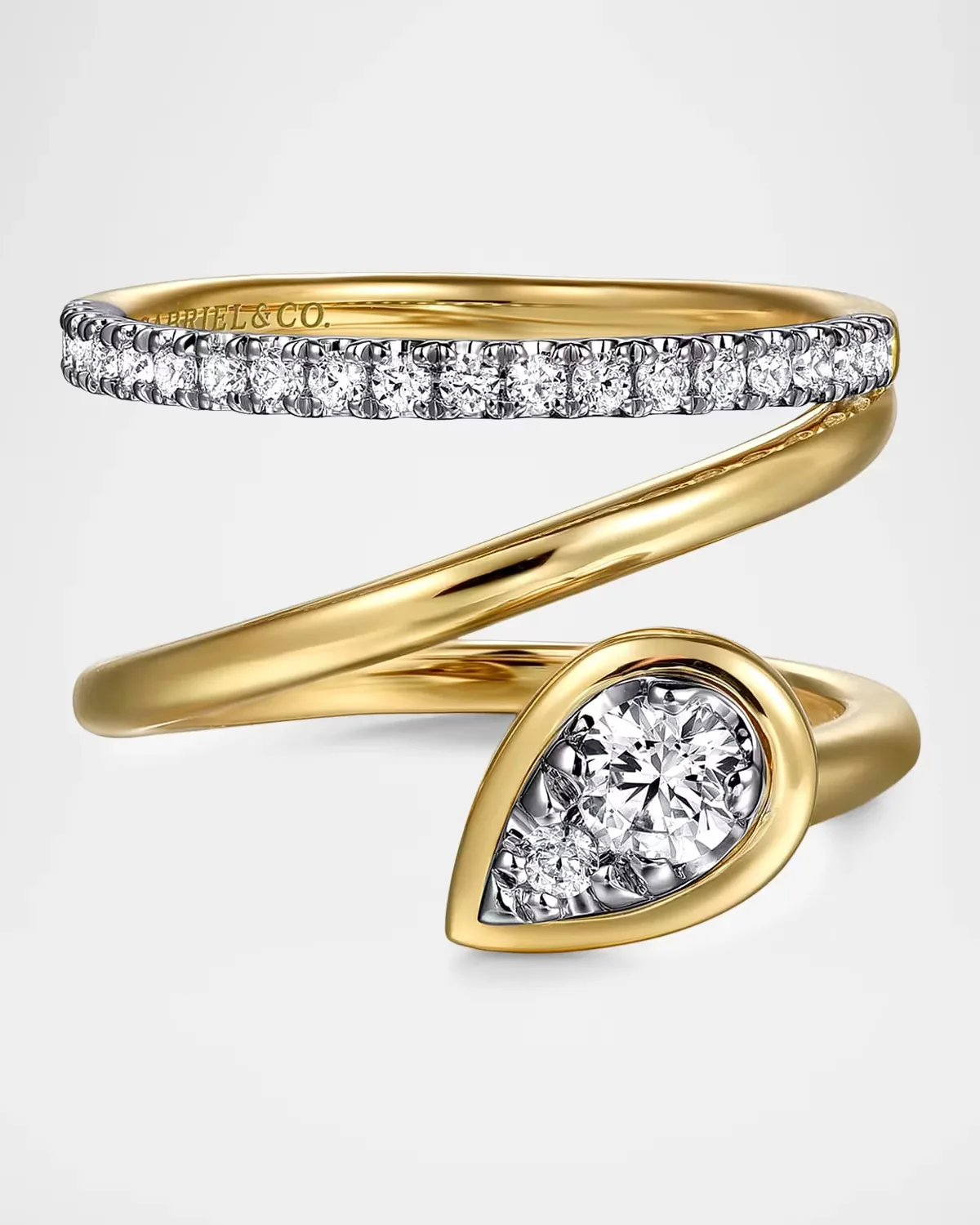 14K White and Yellow Gold Diamond Wide Band Wrap Ring