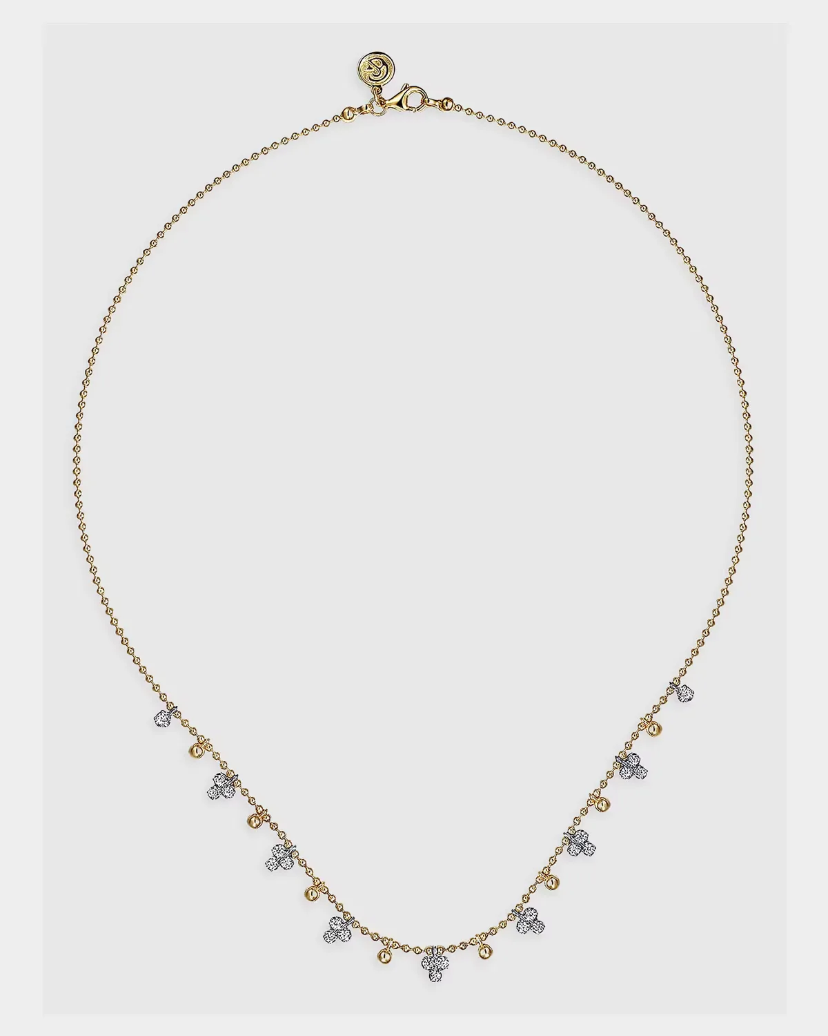 14K White and Yellow Gold Bujukan Beaded Diamond Droplet Necklace by Gabriel