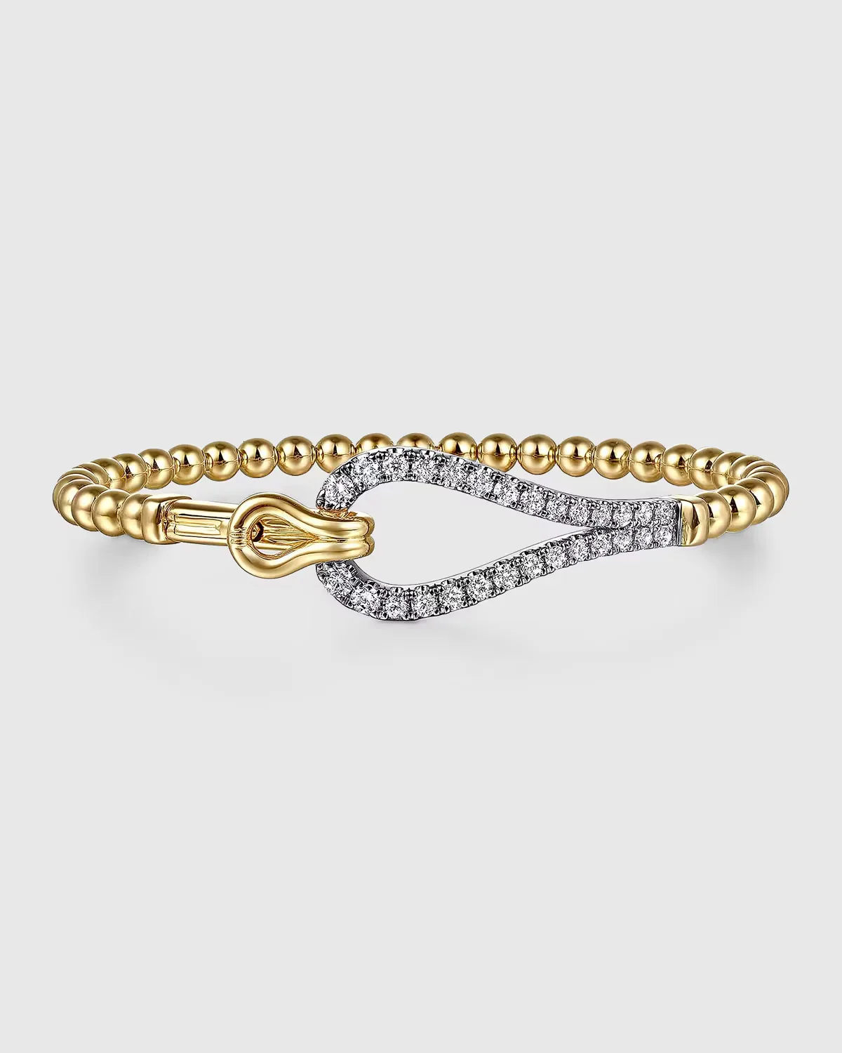 14K White and Yellow Gold Diamond Bujukan Beaded Closed Bangle Bracelet