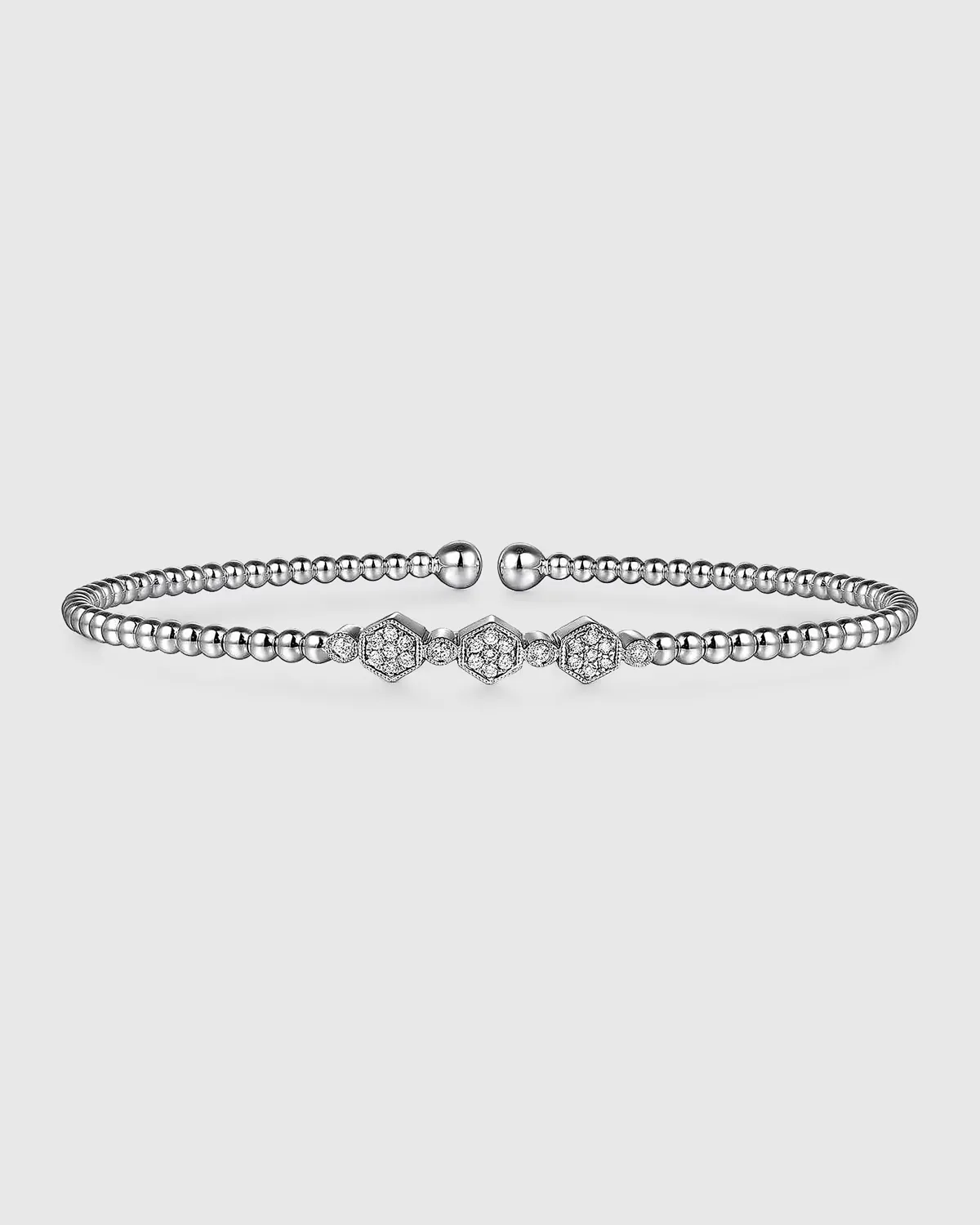 14K White Gold Bujukan Bead and Hexagon Cluster Diamond Bangle
