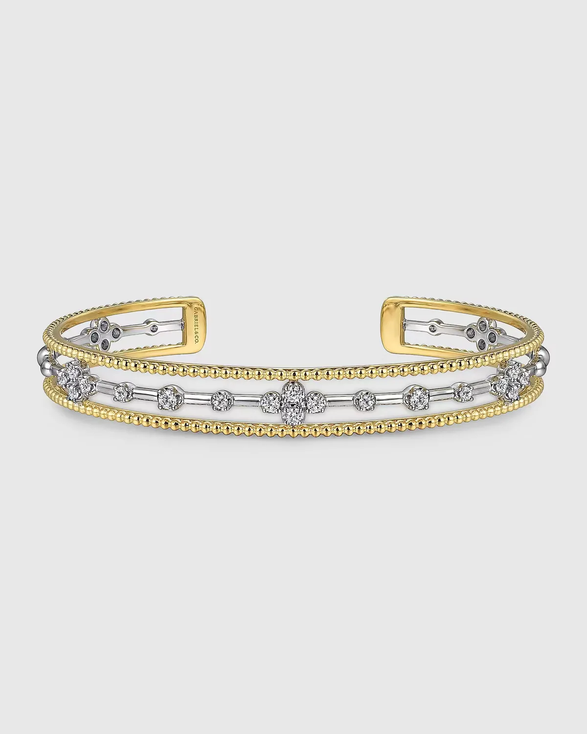 14K White and Yellow Gold Diamond Clover Bujukan Bangle