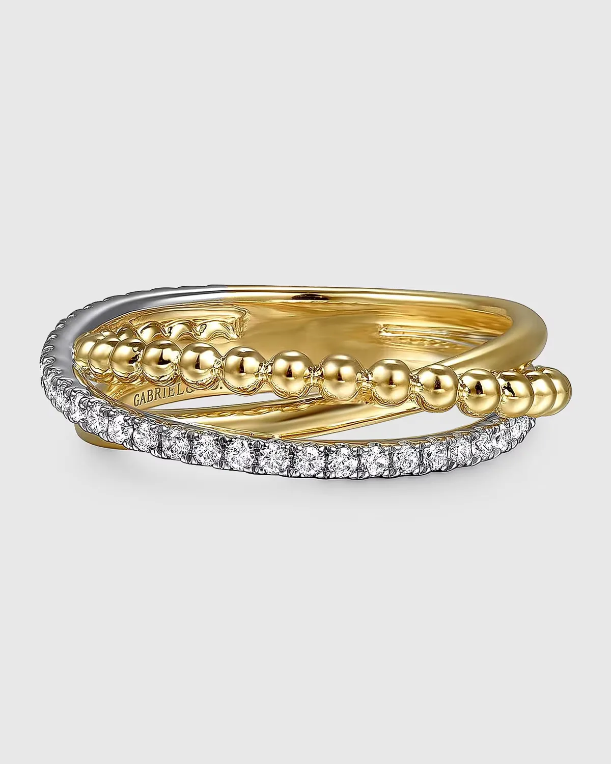 14K White and Yellow Gold Bujukan Diamond Criss Cross 3-Row Ring