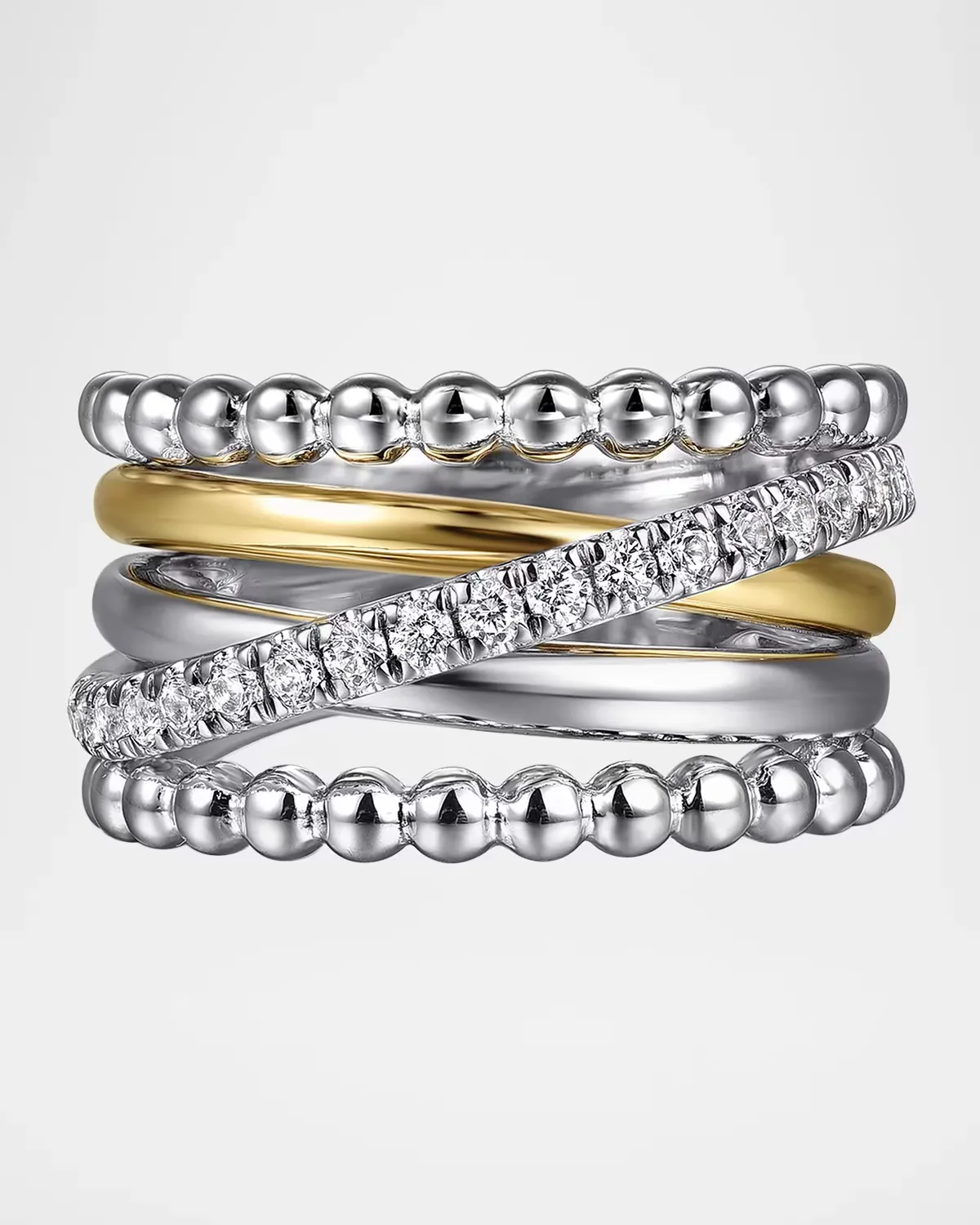 Bujukan Sterling Silver, 14K Yellow Gold & White Sapphire Multi-Band Ring