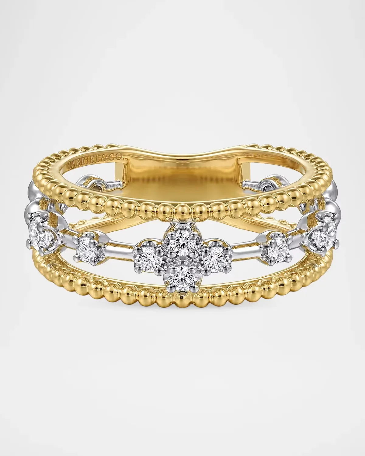 Bujukan 14K White & Yellow Gold & 0.25 TCW Diamond Stacking Ring