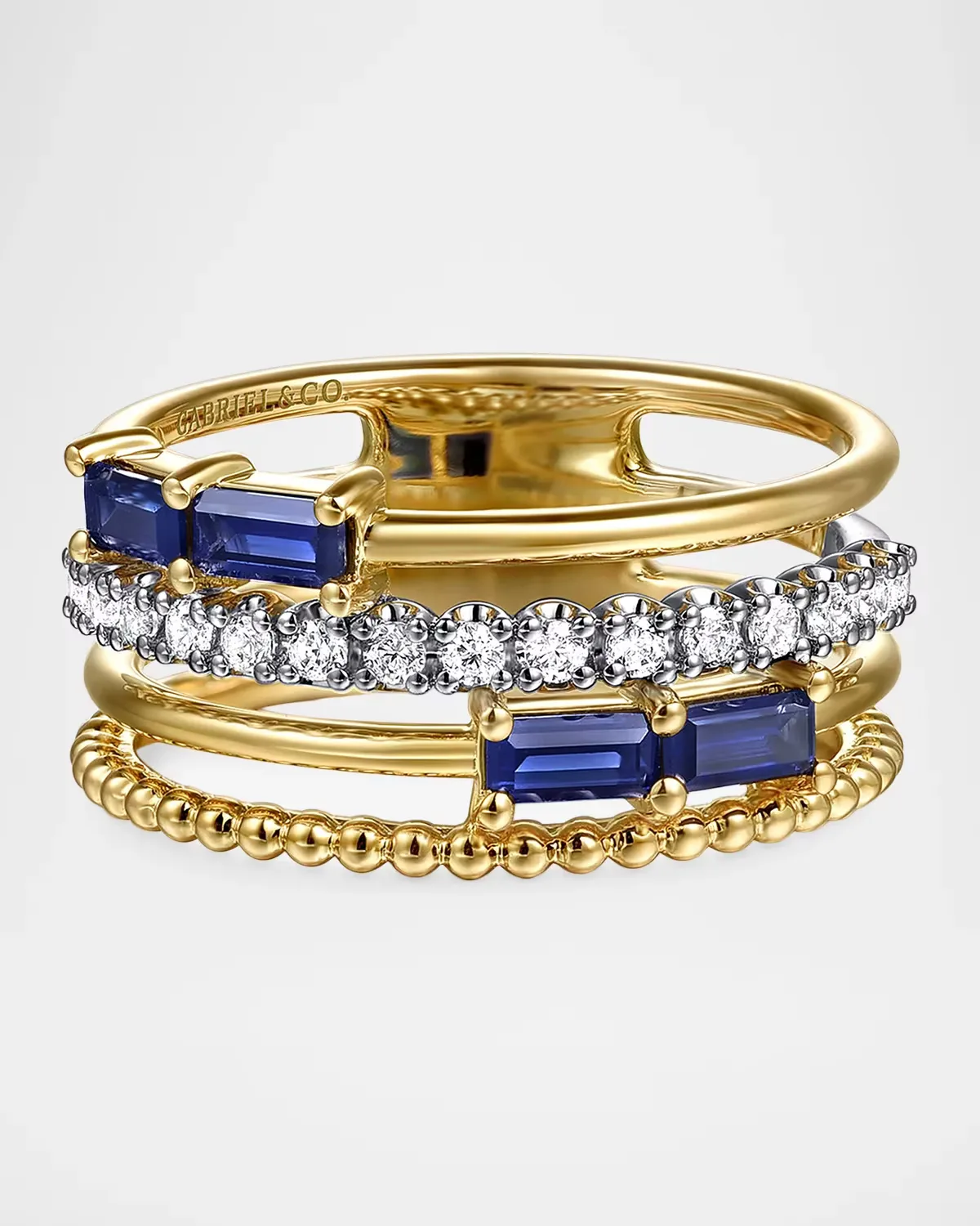 Bujukan Two-Tone 14K Gold, Blue Sapphire & 0.20 TCW Diamond Multi-Band Ring by Gabriel