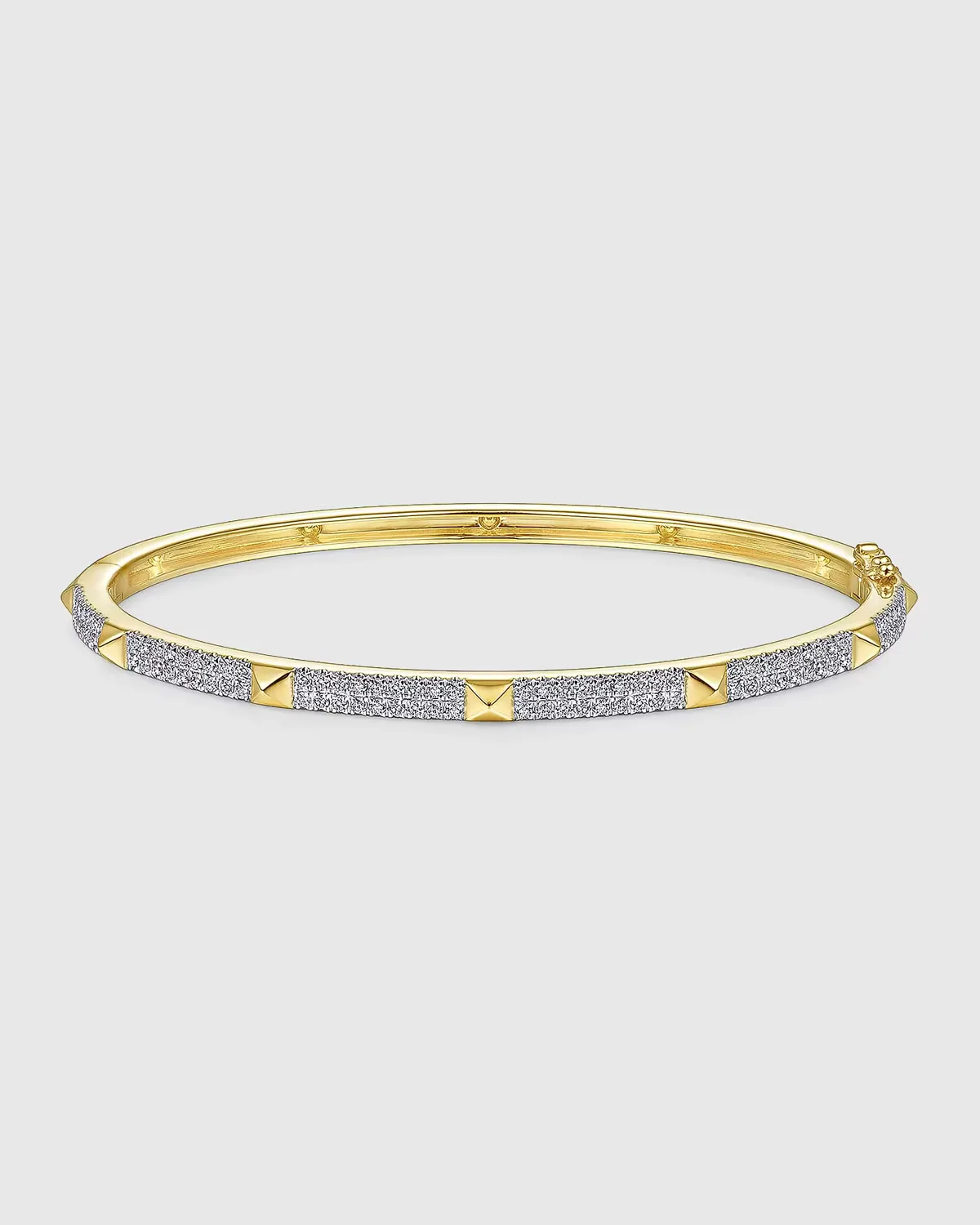 14K Yellow Gold Pave Diamond Bangle with Pyramid Stations by Gabriel
