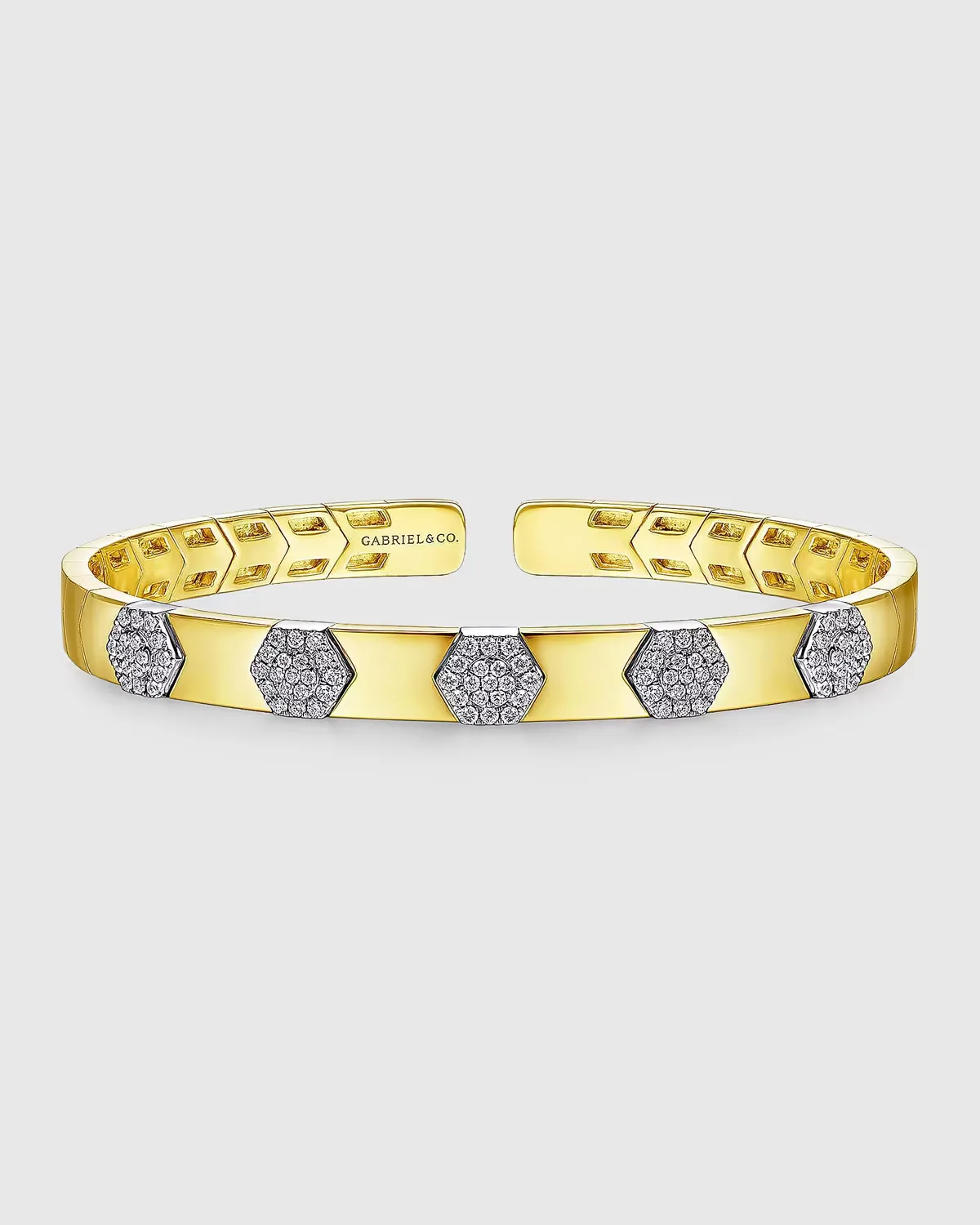 14K White and Yellow Gold Diamond Hexagon Bangle