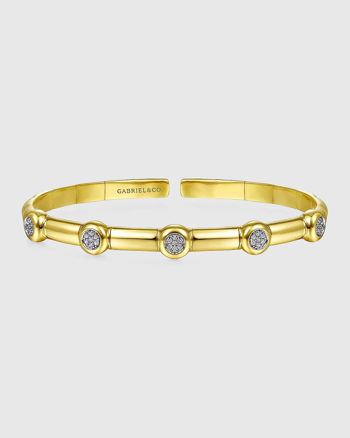 14K Yellow Gold Open Bangle with Diamond Stations