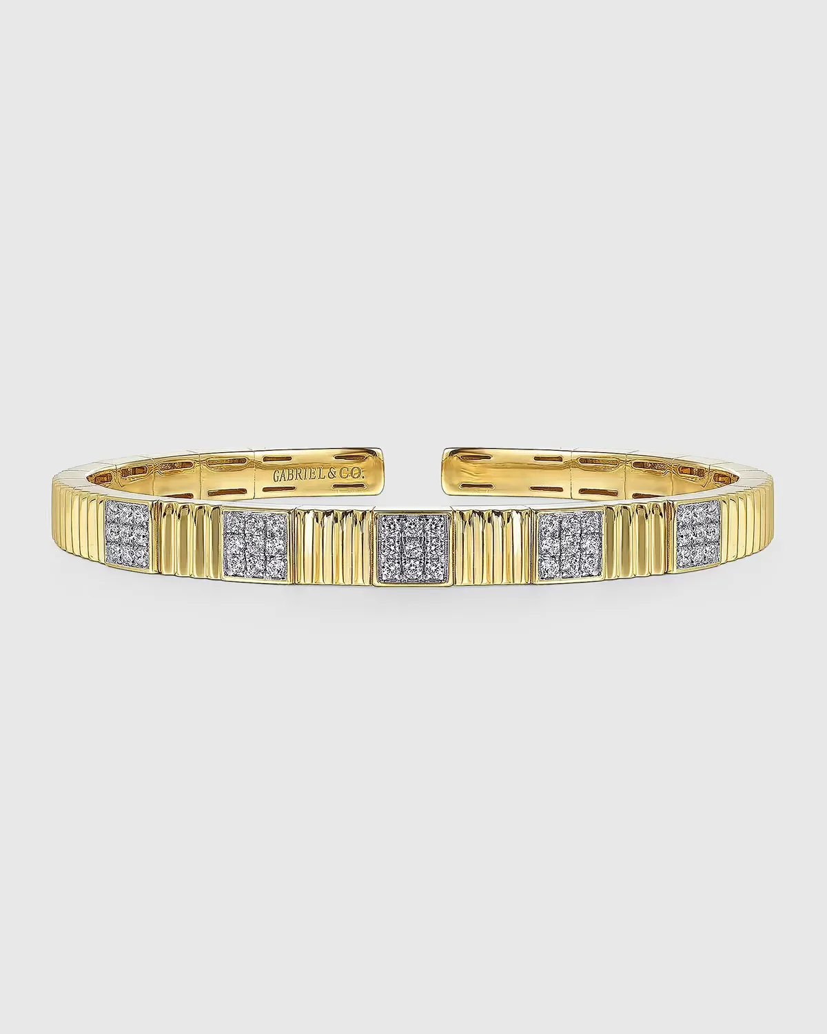 14K Yellow Gold Demure Diamond Bangle with Scalloped Texture