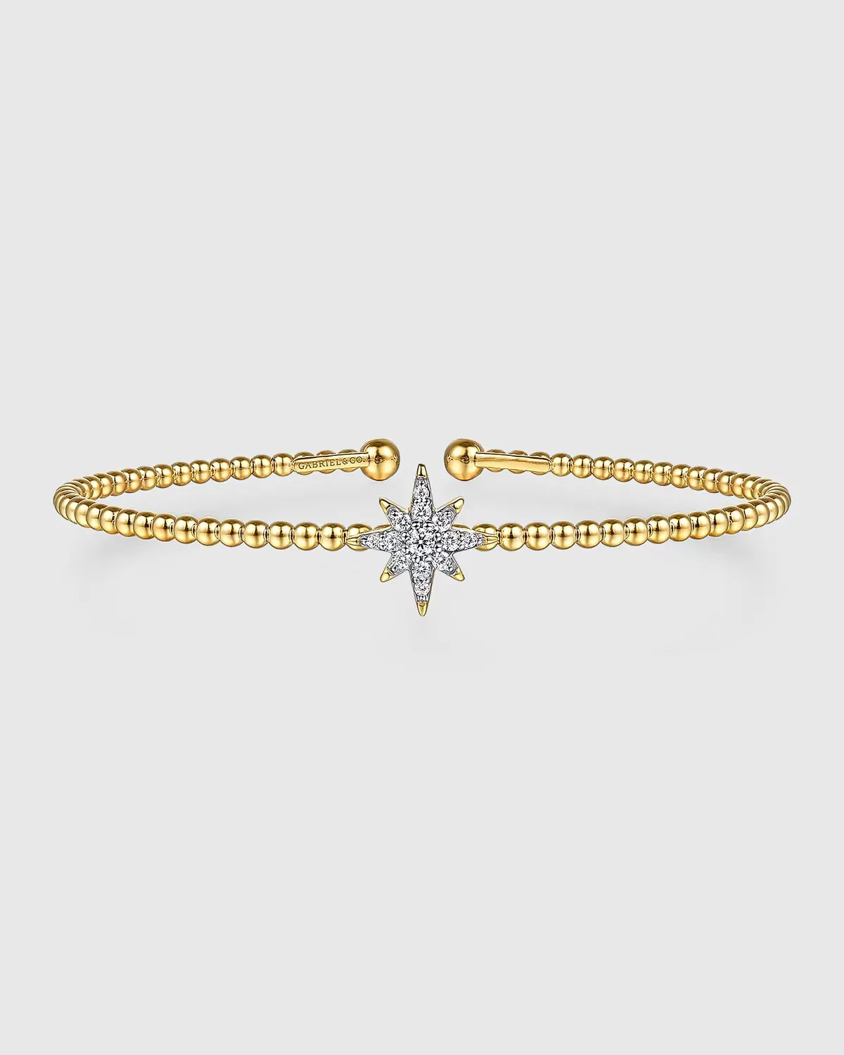 14K Yellow Gold Bujukan and Diamond Starburst Split Bangle Bracelet