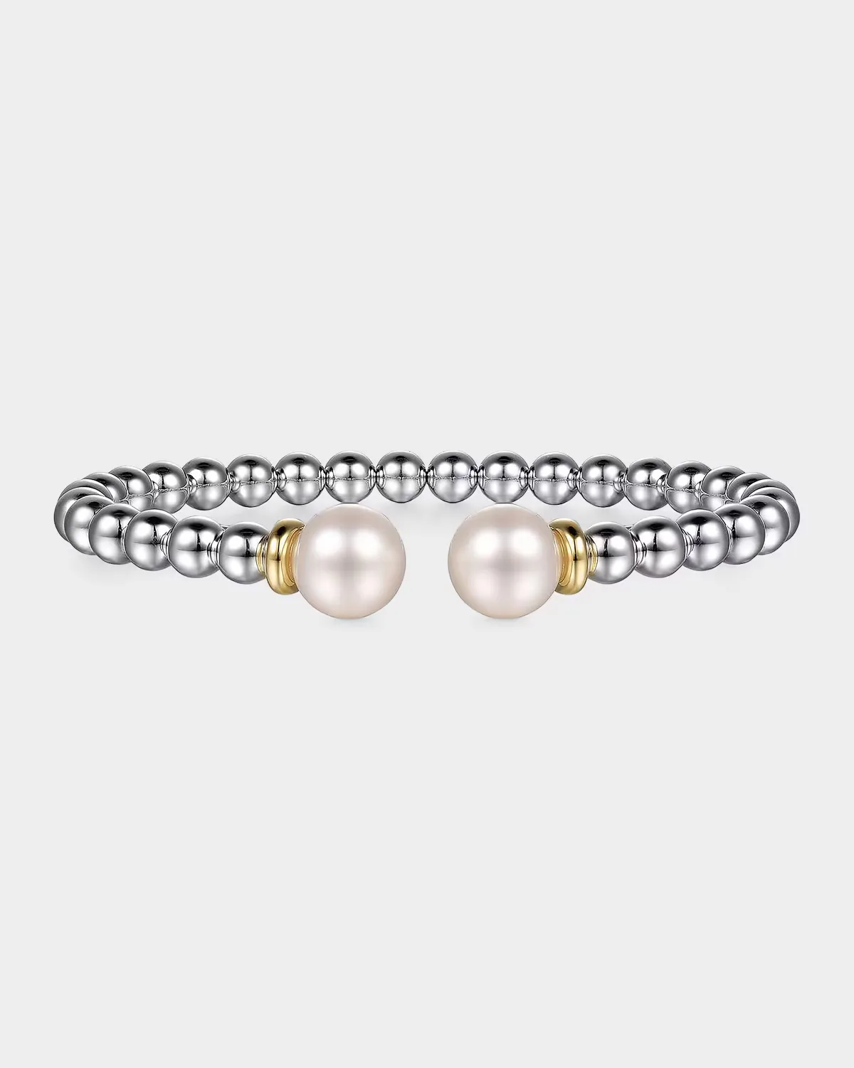 14K Yellow Gold and 925 Sterling Silver Pearl and Bujukan Bangle Bracelet