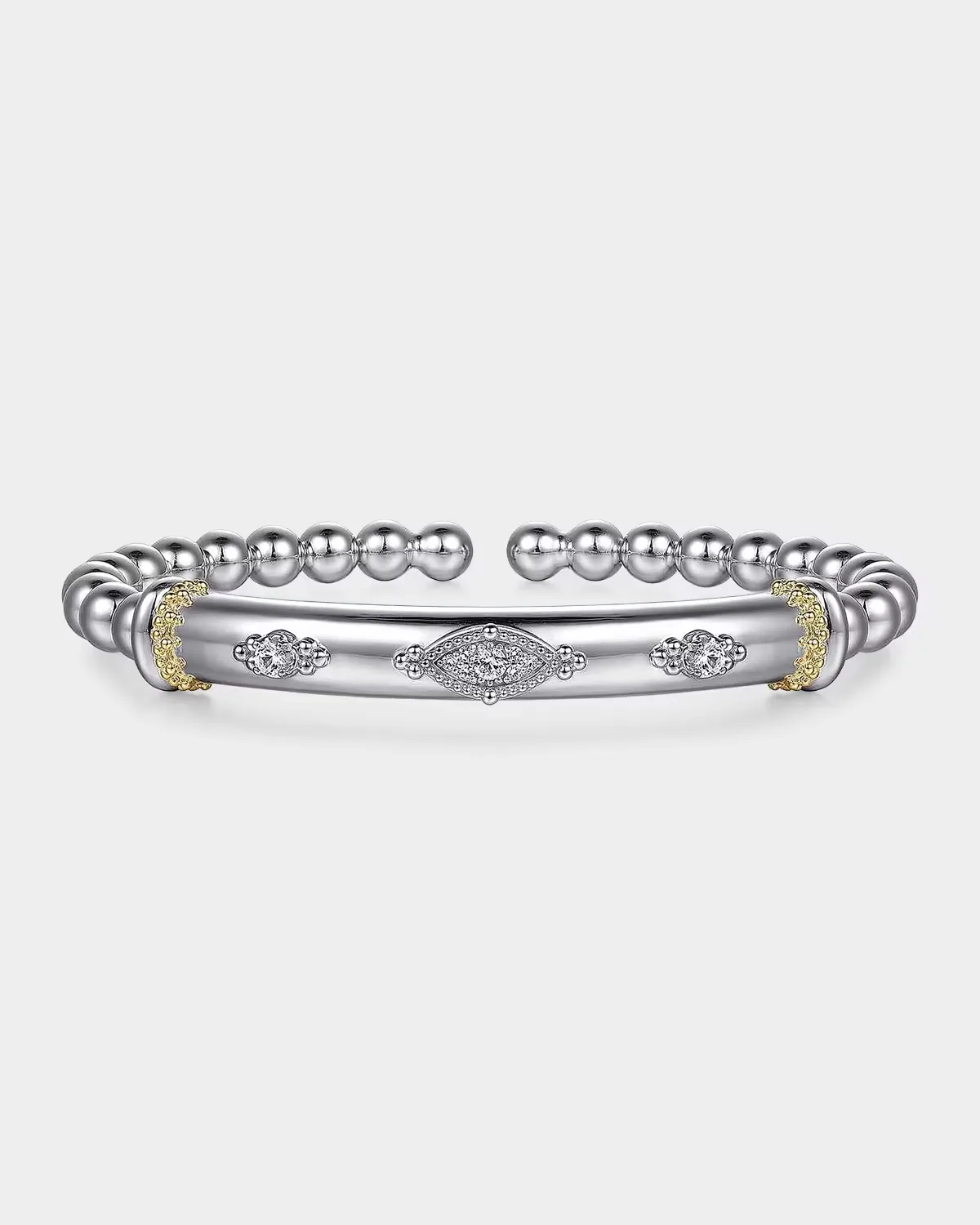14K Yellow Gold and 925 Sterling Silver Bujukan White Sapphire Split Bangle Bracelet