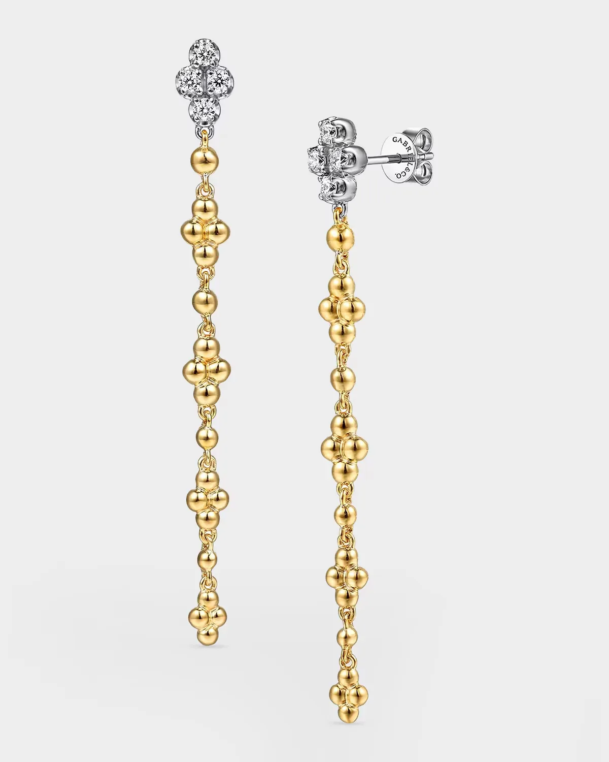 14K White and Yellow Gold Bujukan and Diamond Clover Stud Drop Earrings by Gabriel