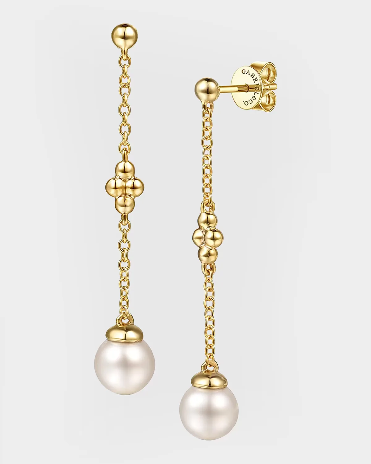 14K Yellow Gold Bujukan Stud Pearl Drop Earrings