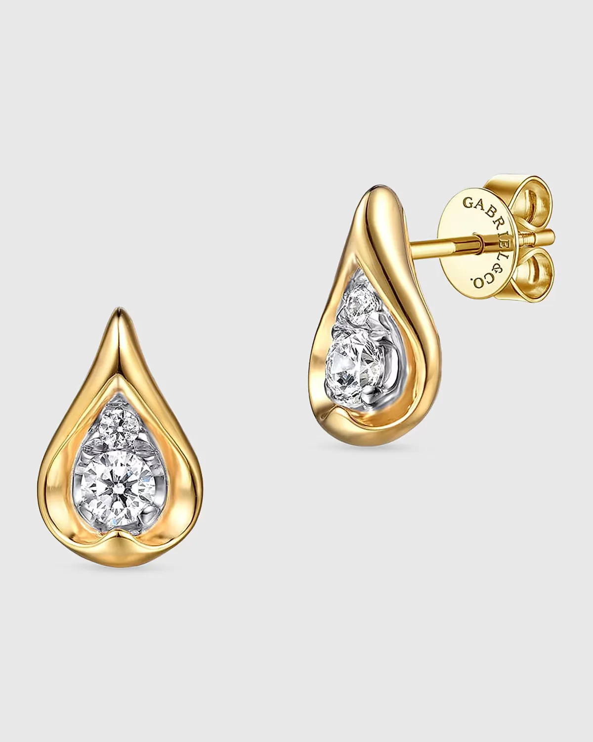 14K White and Yellow Gold Diamond Teardrop Stud Earrings