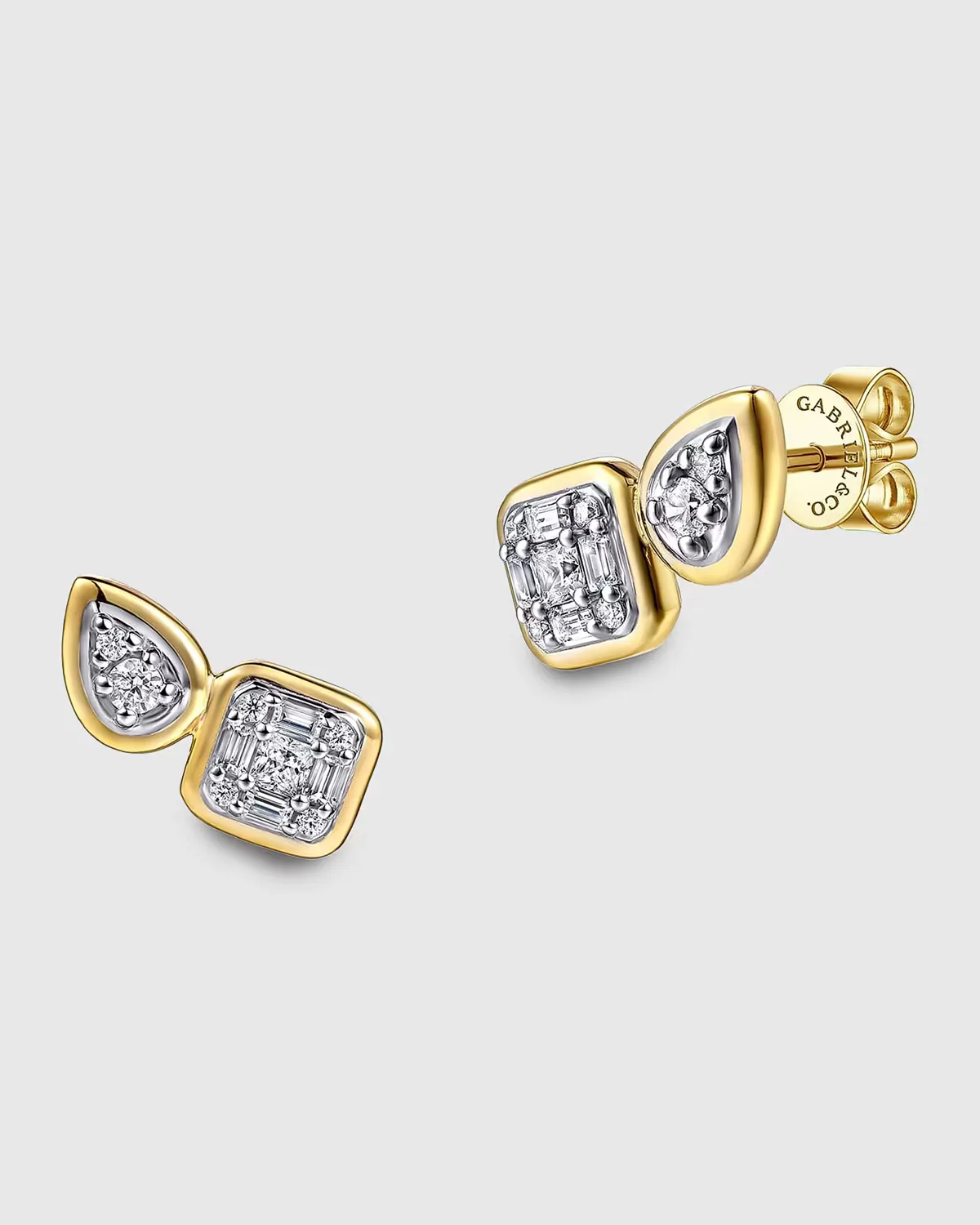 14K White and Yellow Gold Diamond Stud Earrings