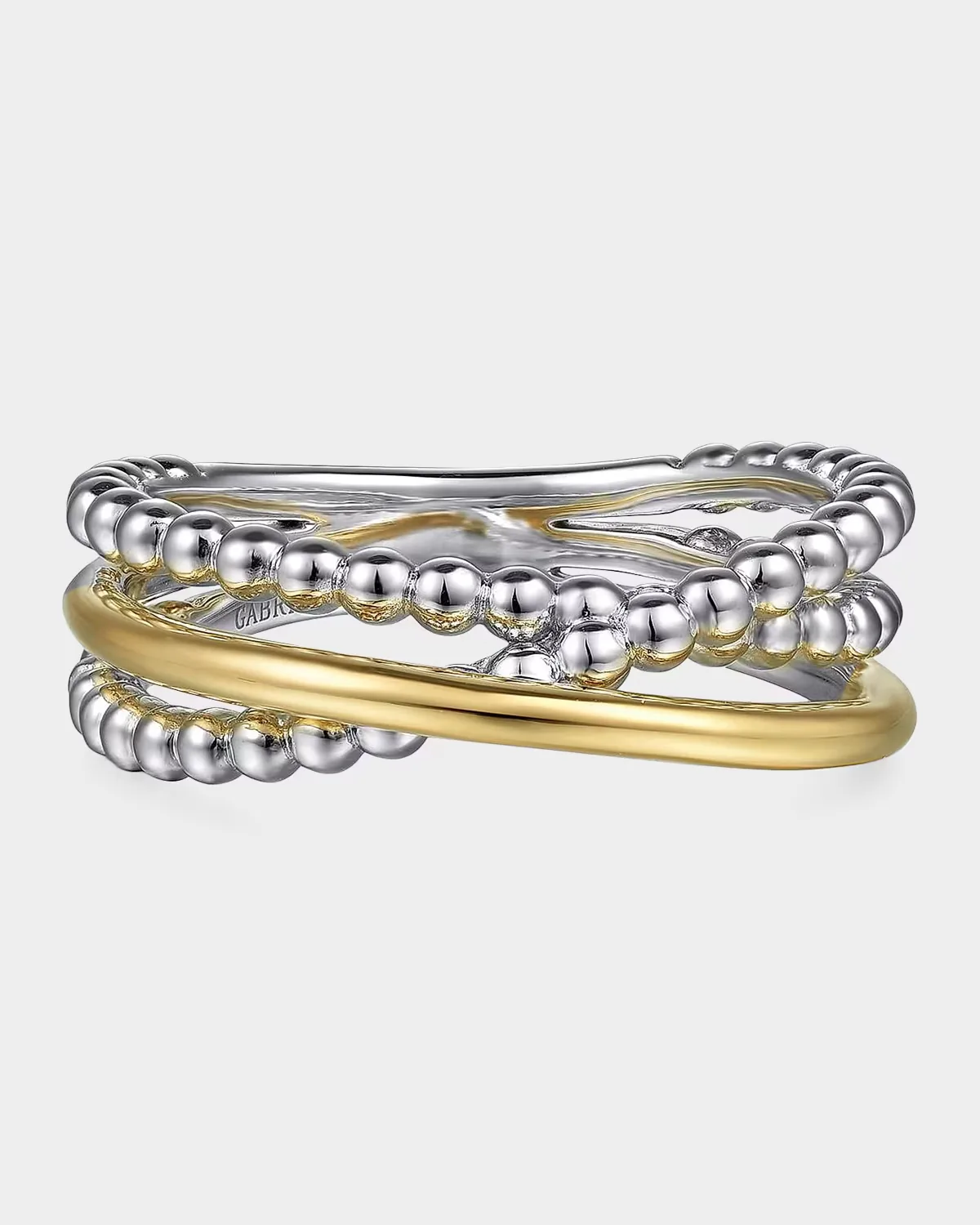 14K Yellow Gold and 925 Sterling Silver Wide Band Criss Cross Ring by Gabriel