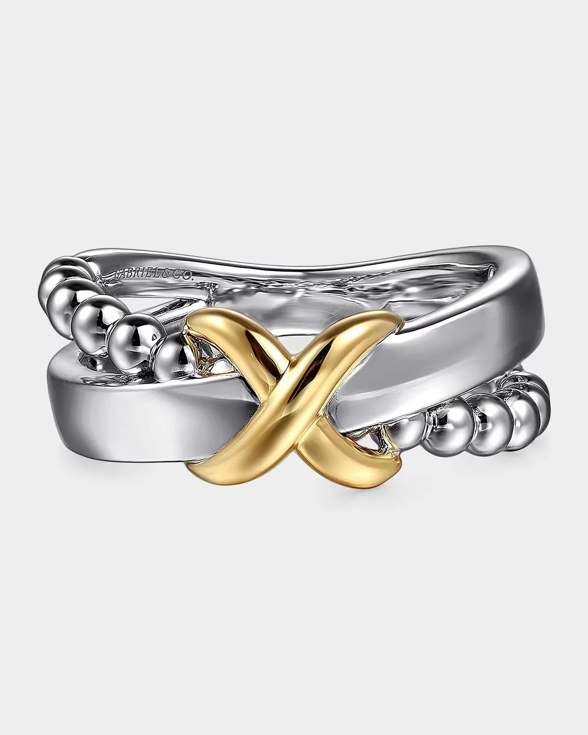 14K Yellow Gold and 925 Sterling Silver Bujukan Wide Band Criss Cross Ring by Gabriel