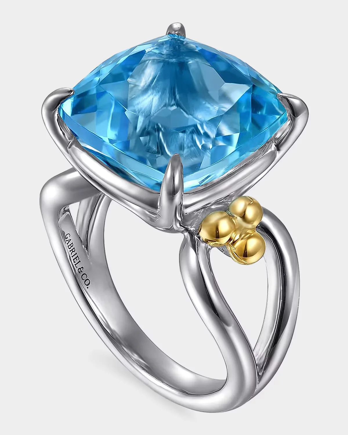 14K Yellow Gold and 925 Sterling Silver Bujukan Cushion Blue Topaz Signet Ring by Gabriel