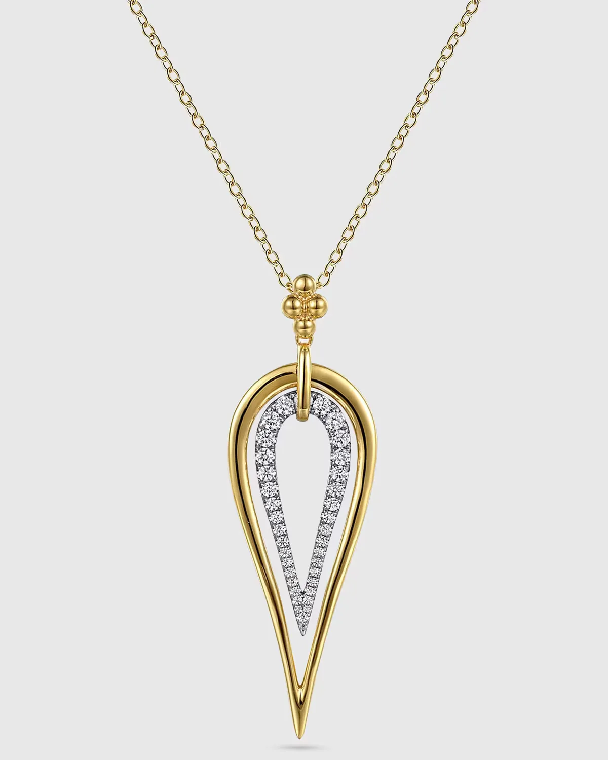 14K White and Yellow Gold Bujukan and Graduating Diamond Pendant Drop Necklace by Gabriel