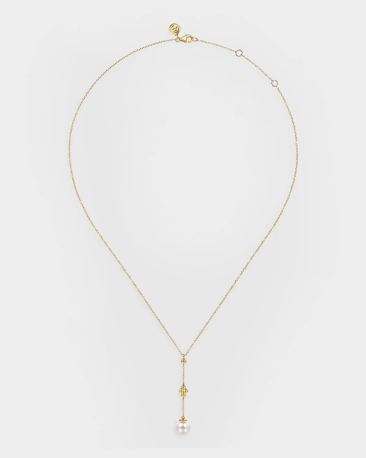 14K Yellow Gold Clover Bujukan and Pearl Drop Necklace