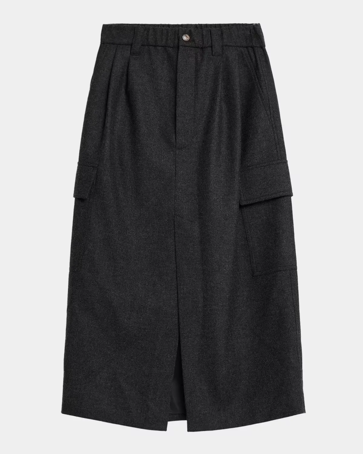 Cashmere-Wool Flannel Midi Utility Skirt by Brunello Cucinelli