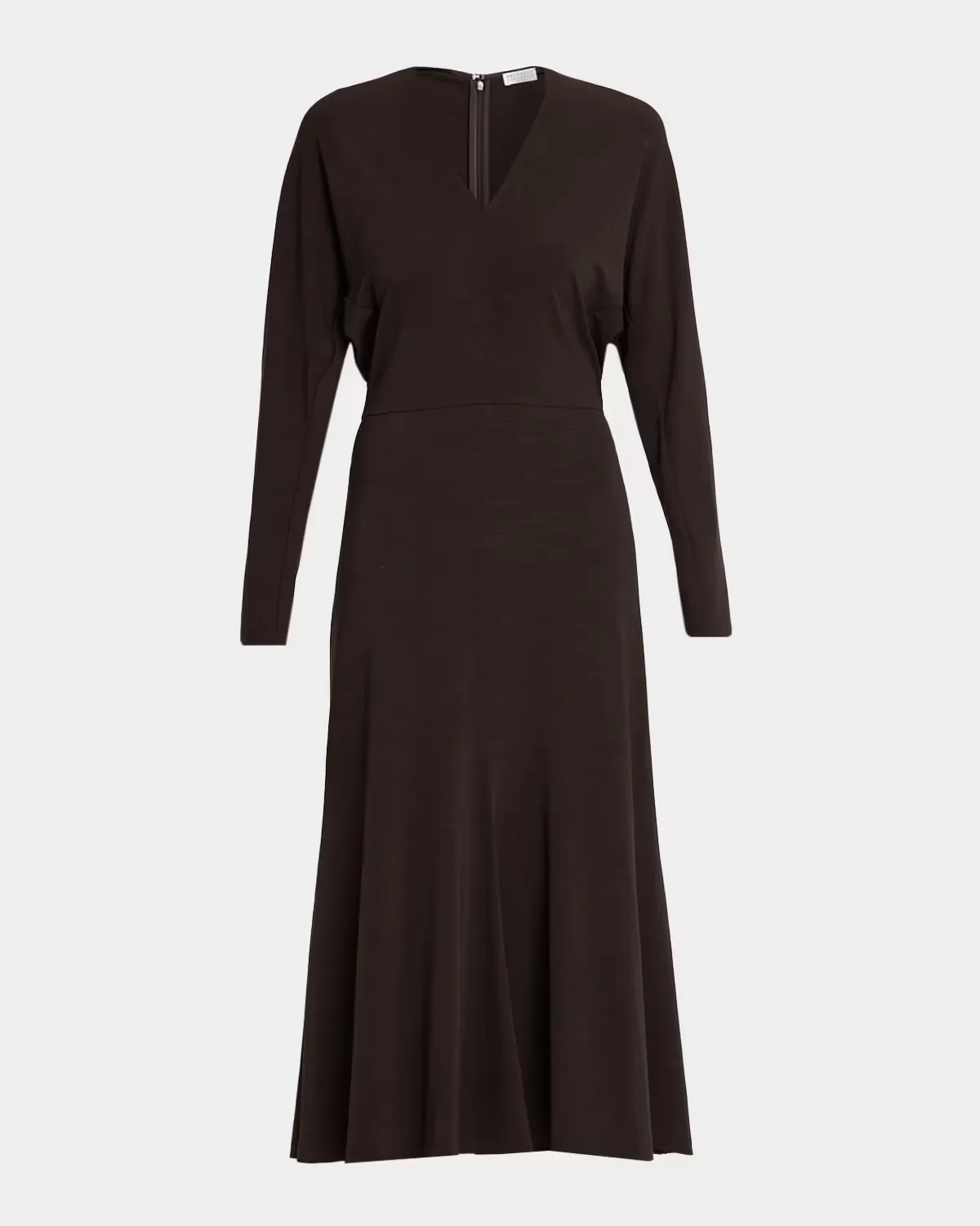 Long-Sleeve Couture Wool Jersey Fit-And-Flare Midi Dress by Brunello Cucinelli