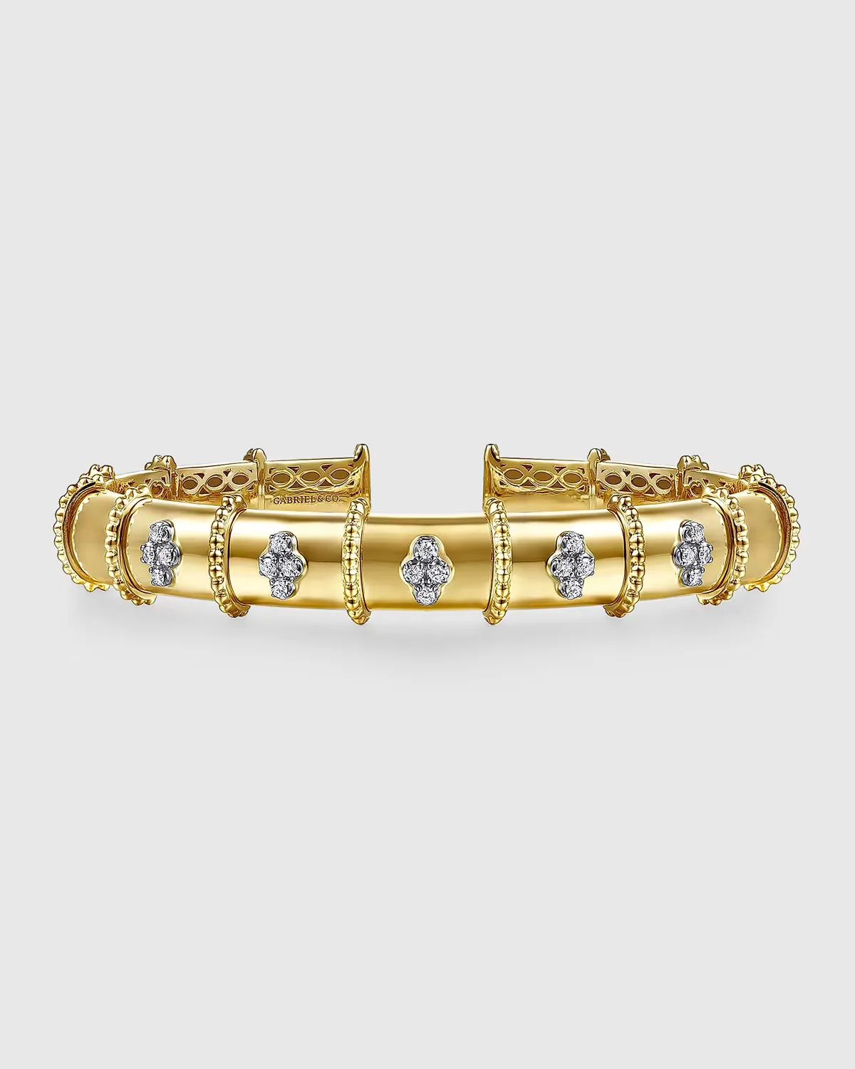 14K White and Yellow Gold Bujukan and Diamond Split Bangle Bracelet