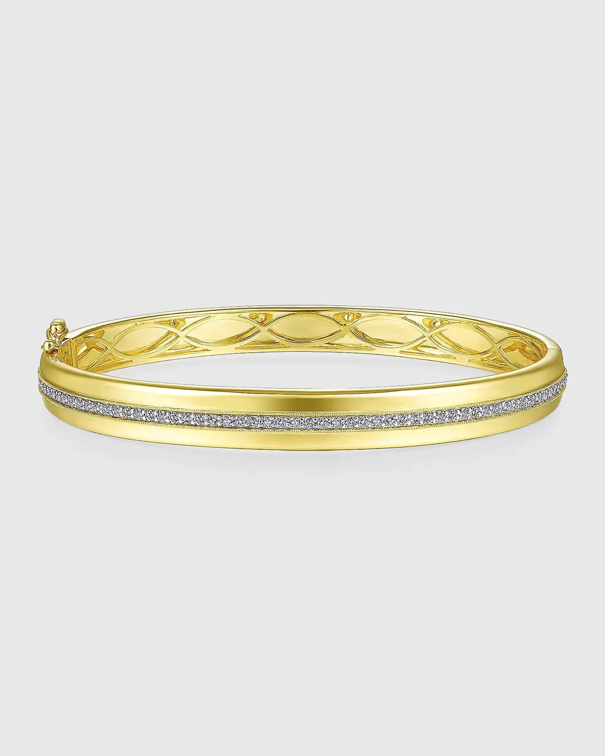 14K Yellow Gold Diamond Line Hinged Bangle