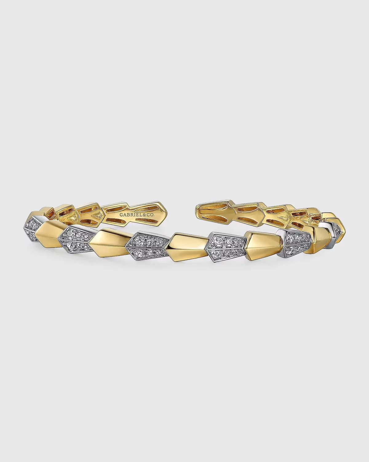 14K White and Yellow Gold Alternating Diamond Pave Bangle