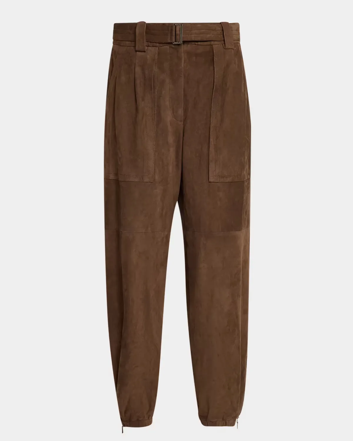 Belted Suede Baggy-Leg Ankle Cargo Pants by Brunello Cucinelli