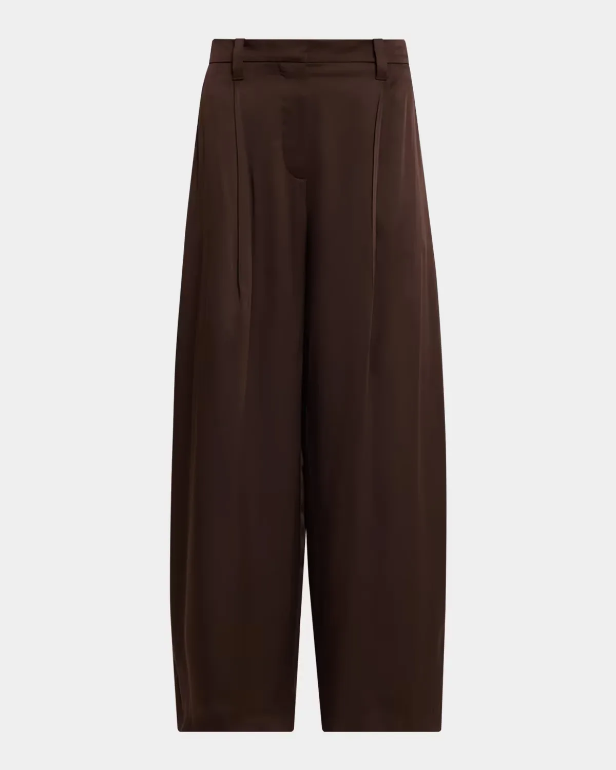 Fluid Silk Satin Pleated Soft Barrel-Leg Pants by Brunello Cucinelli