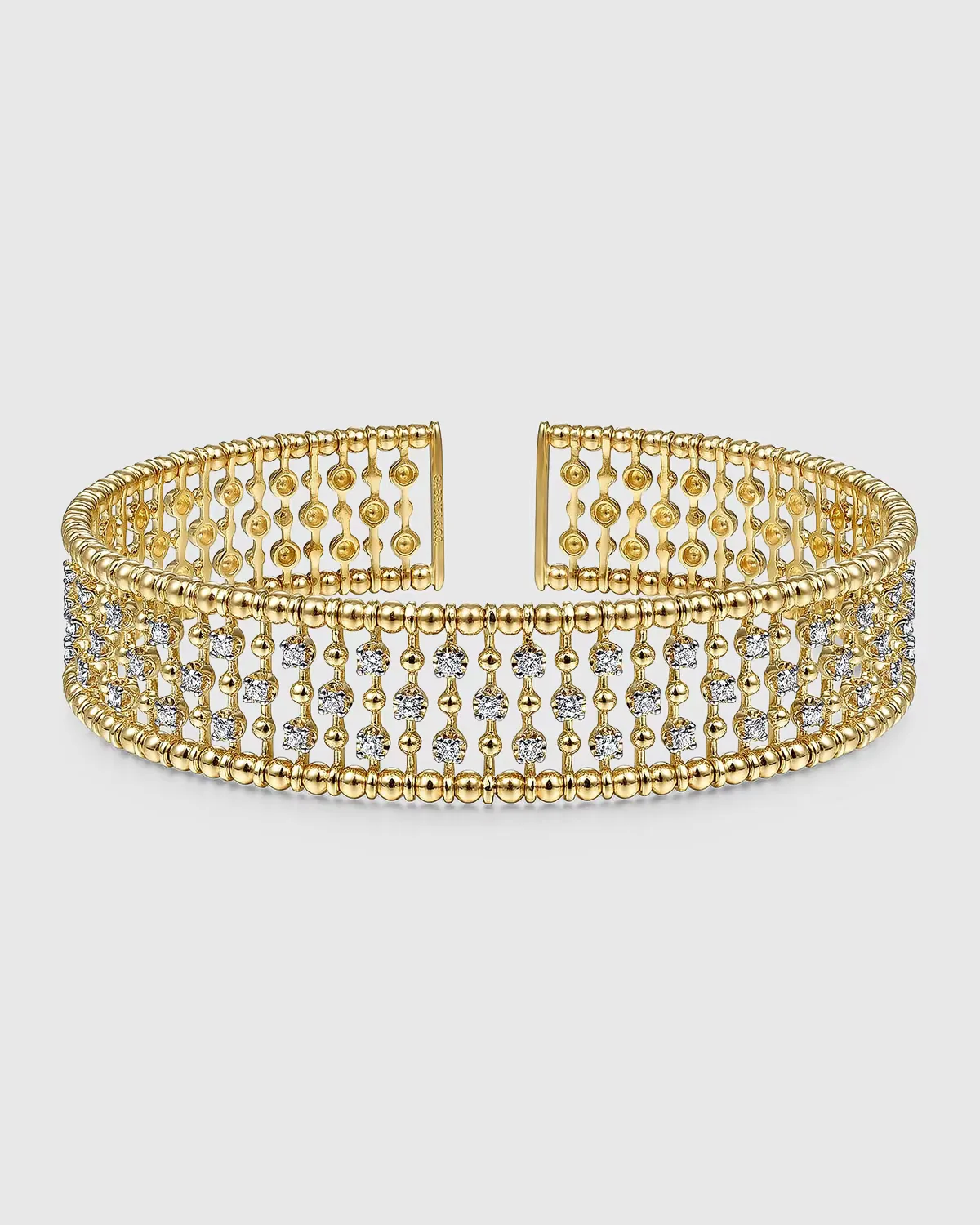 14K Yellow Gold Wide Diamond Cage Cuff Bracelet