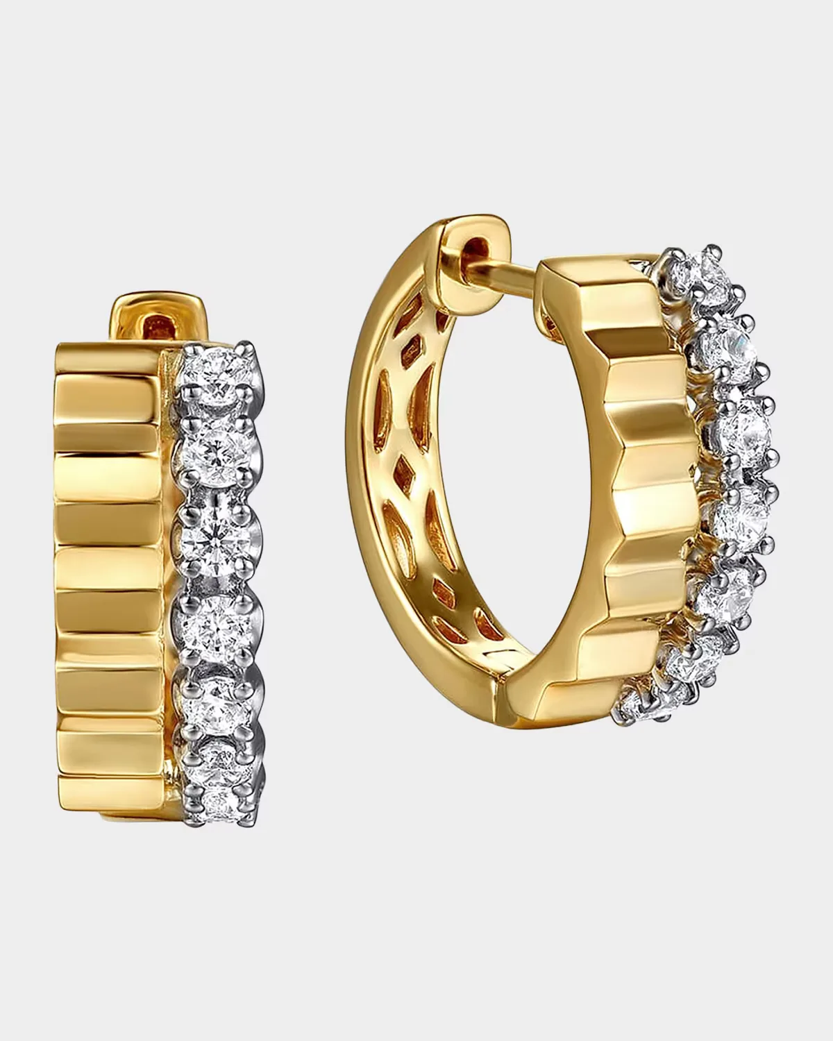 Contemporary 14K White & Yellow Gold & 0.35 TCW Diamond Huggie Hoops
