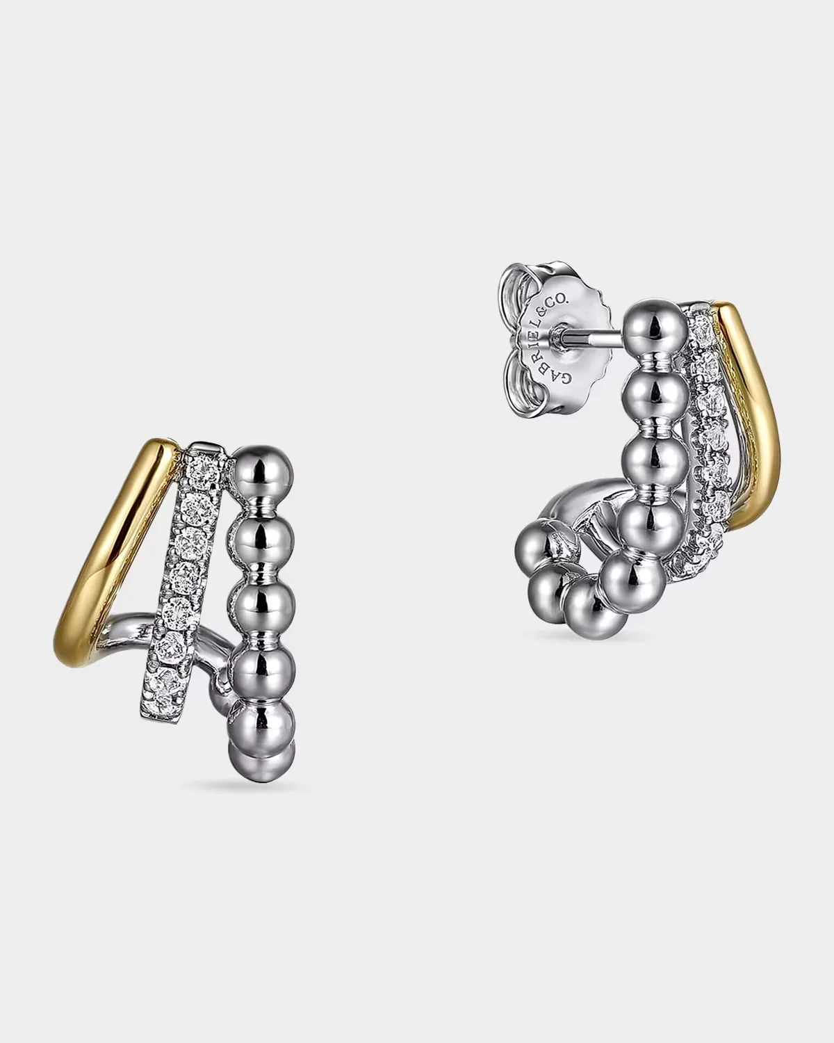 925 Sterling Silver and 14K Yellow Gold White Sapphire Bujukan J Hoop Earrings by Gabriel