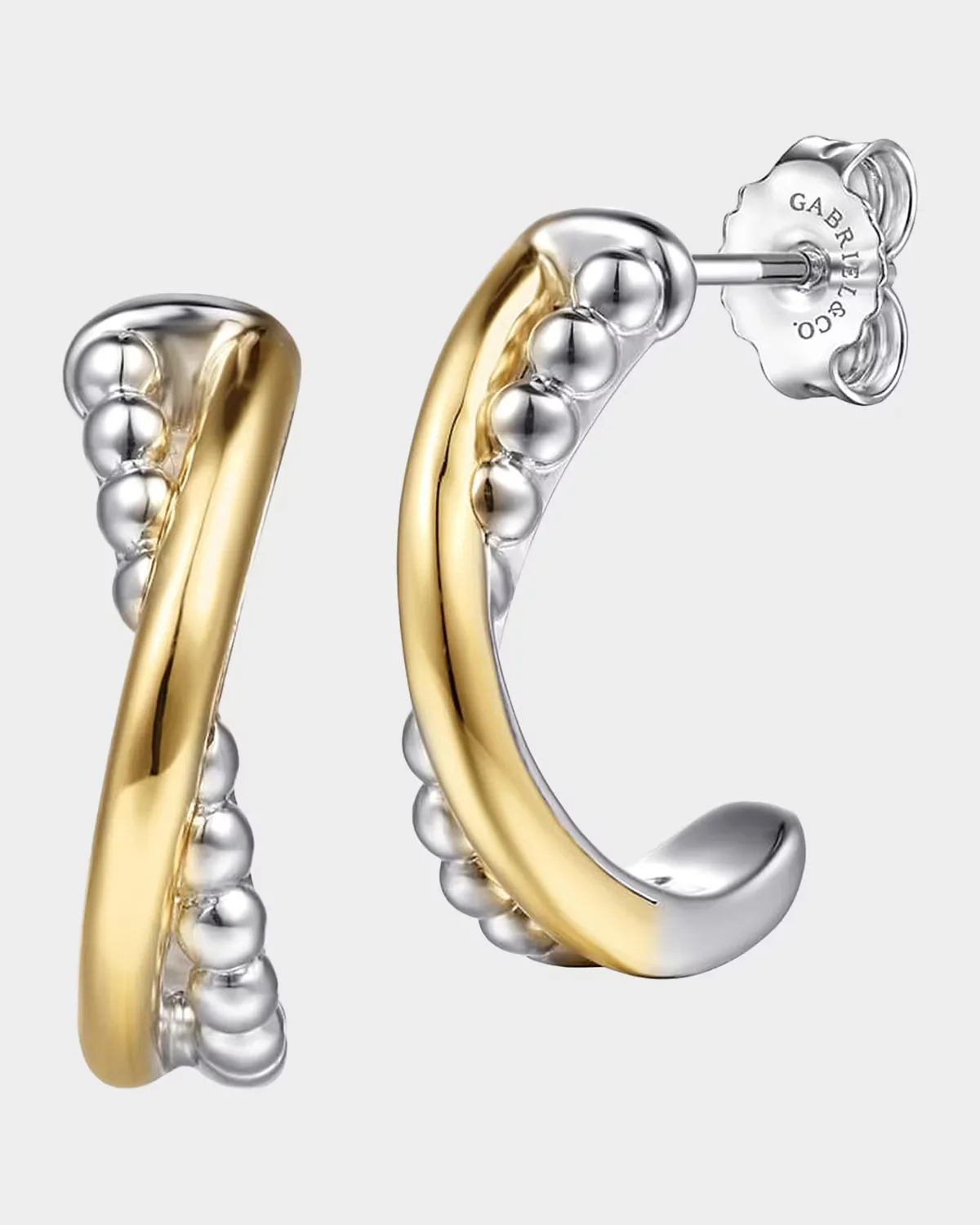 14K Yellow Gold and 925 Sterling Silver Bujukan J Hoop Earrings by Gabriel