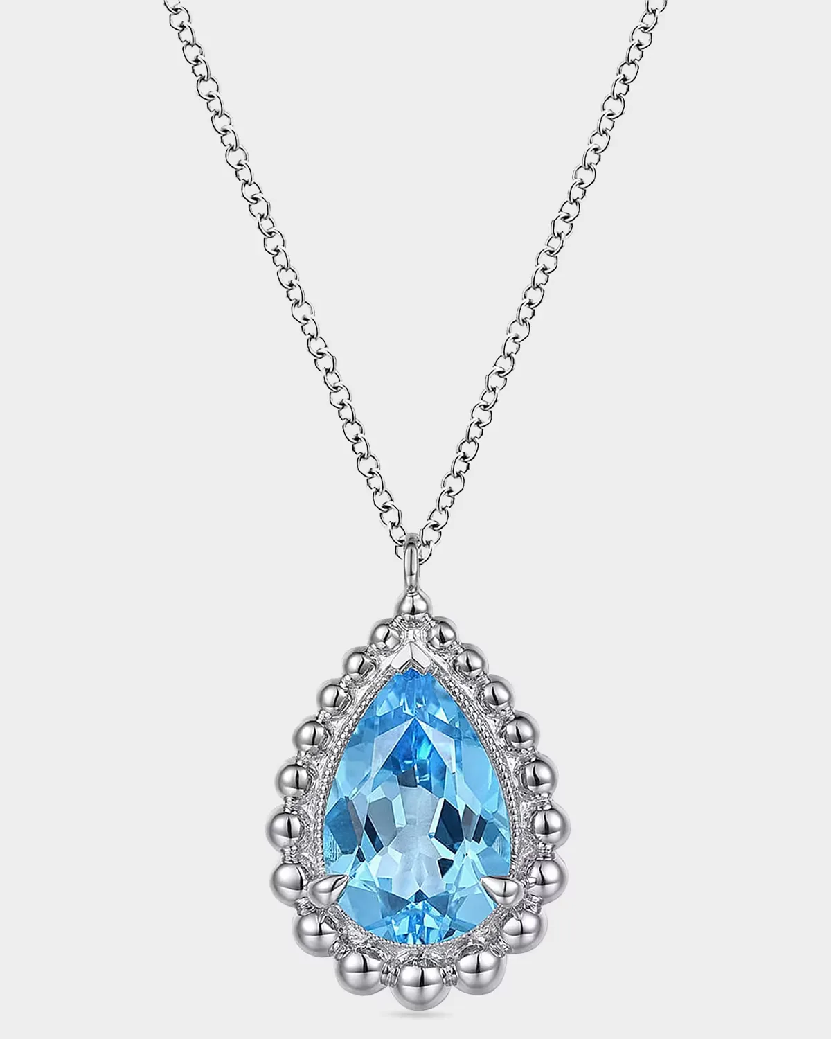 925 Sterling Silver Bujukan Swiss Blue Topaz Teardrop Pendant Necklace by Gabriel