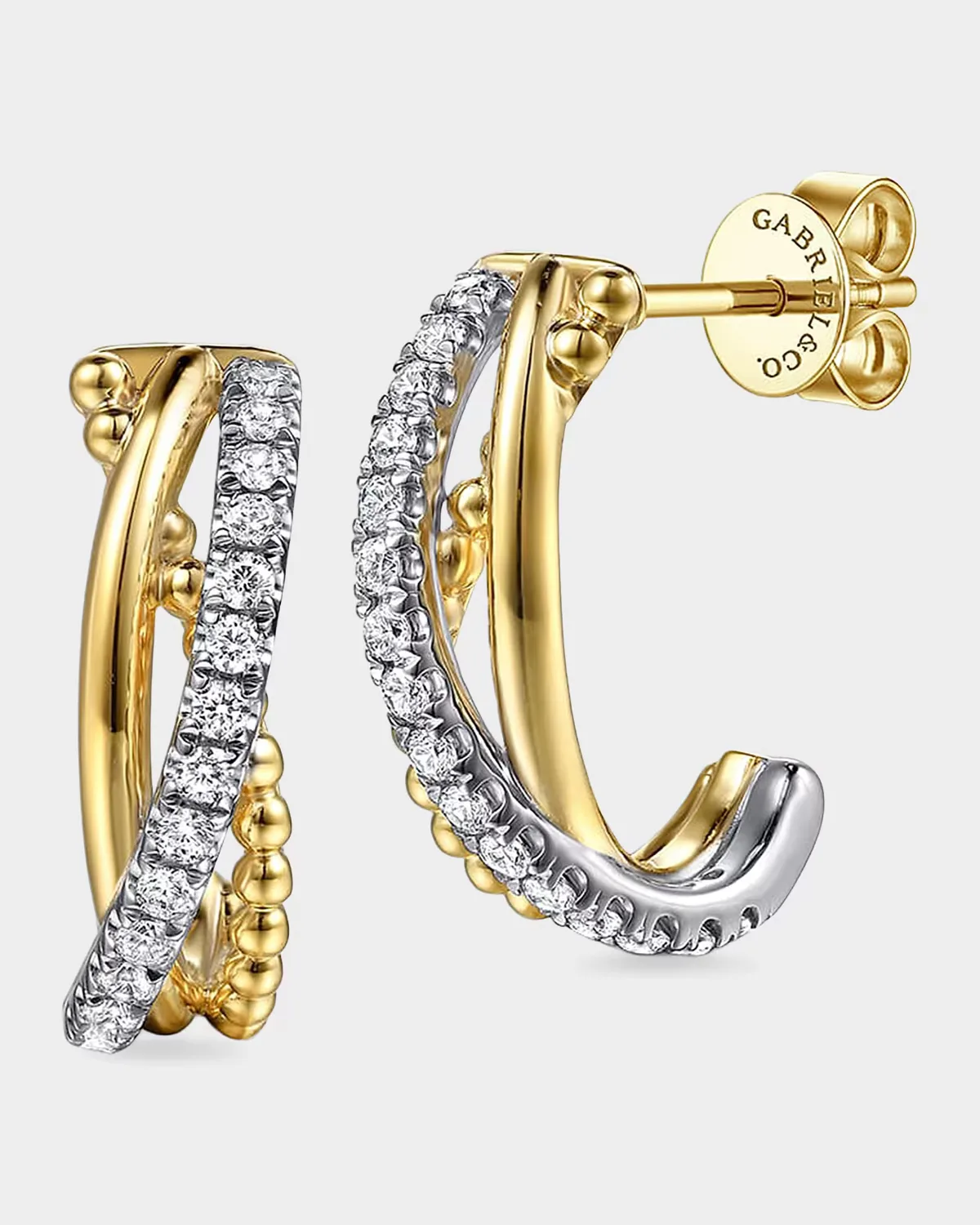 Bujukan 14K White & Yellow Gold & 0.35 TCW Diamond Crisscross J-Hoops by Gabriel