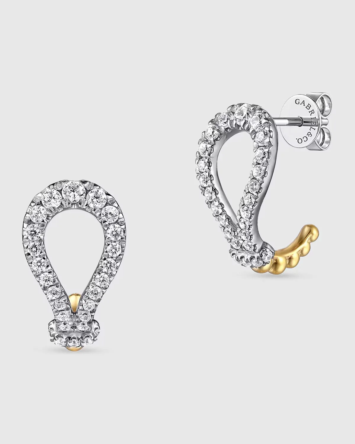 14K White and Yellow Gold Bujukan and Diamond Horseshoe J Hoop Earrings by Gabriel
