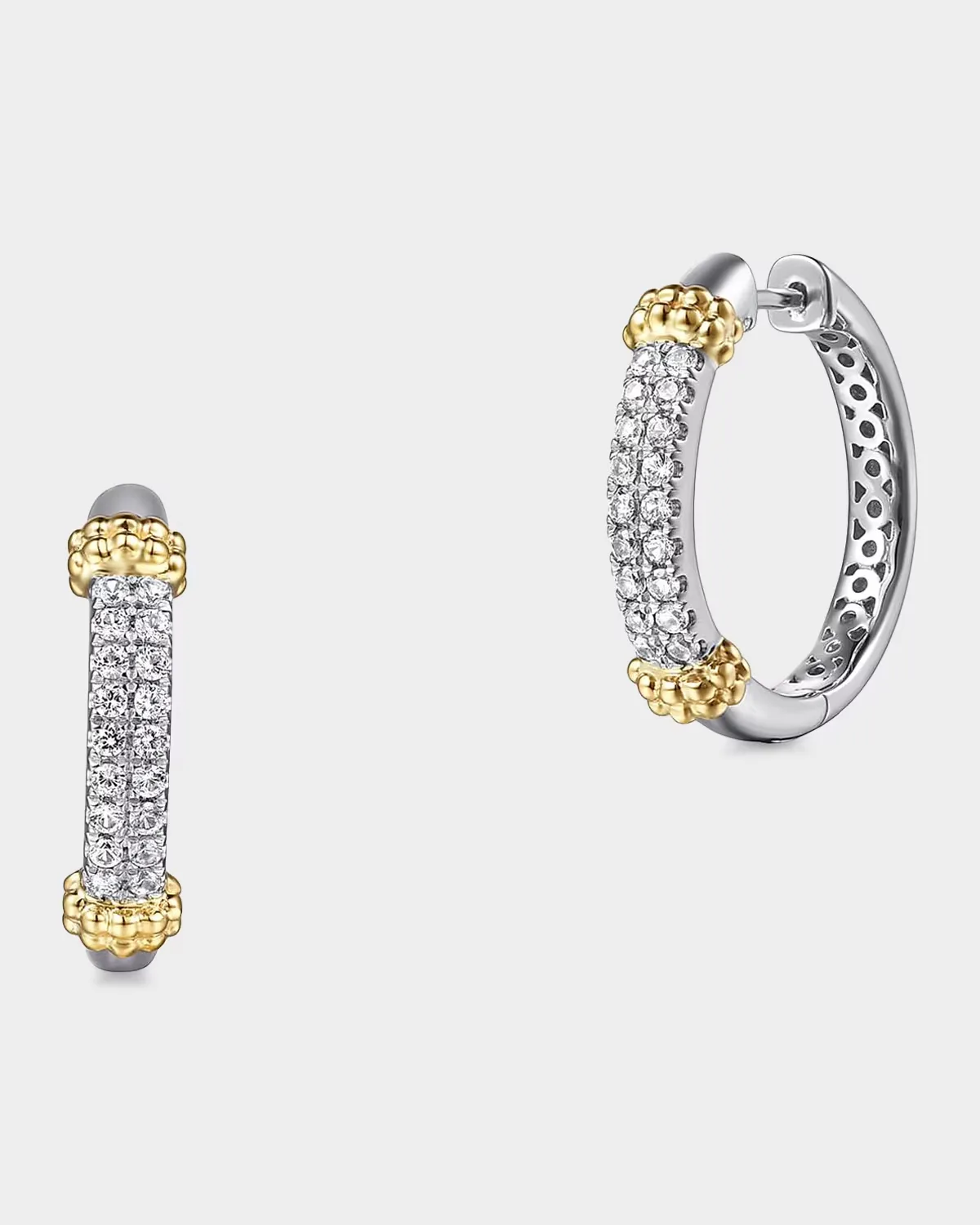 Bujukan Sterling Silver, 14K Yellow Gold & White Sapphire Hoop Earrings