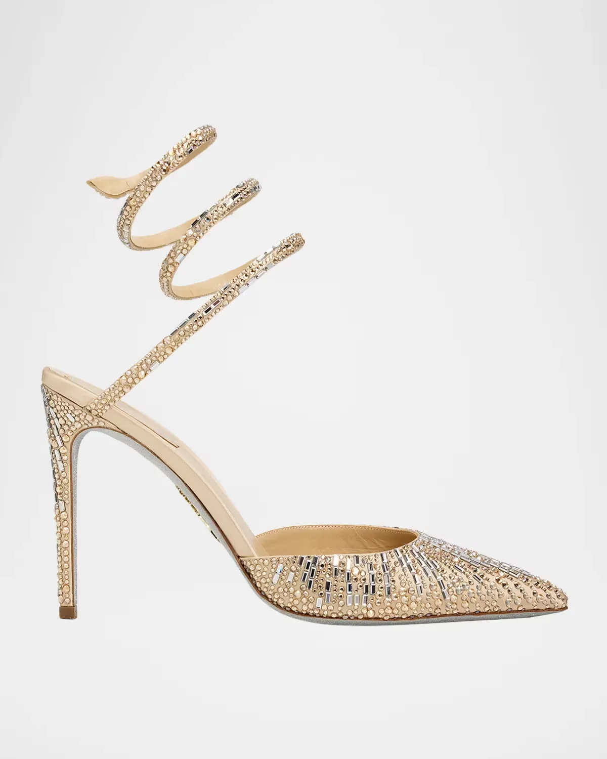 105mm Embellished Satin Snake-Wrap Pumps by Rene Caovilla