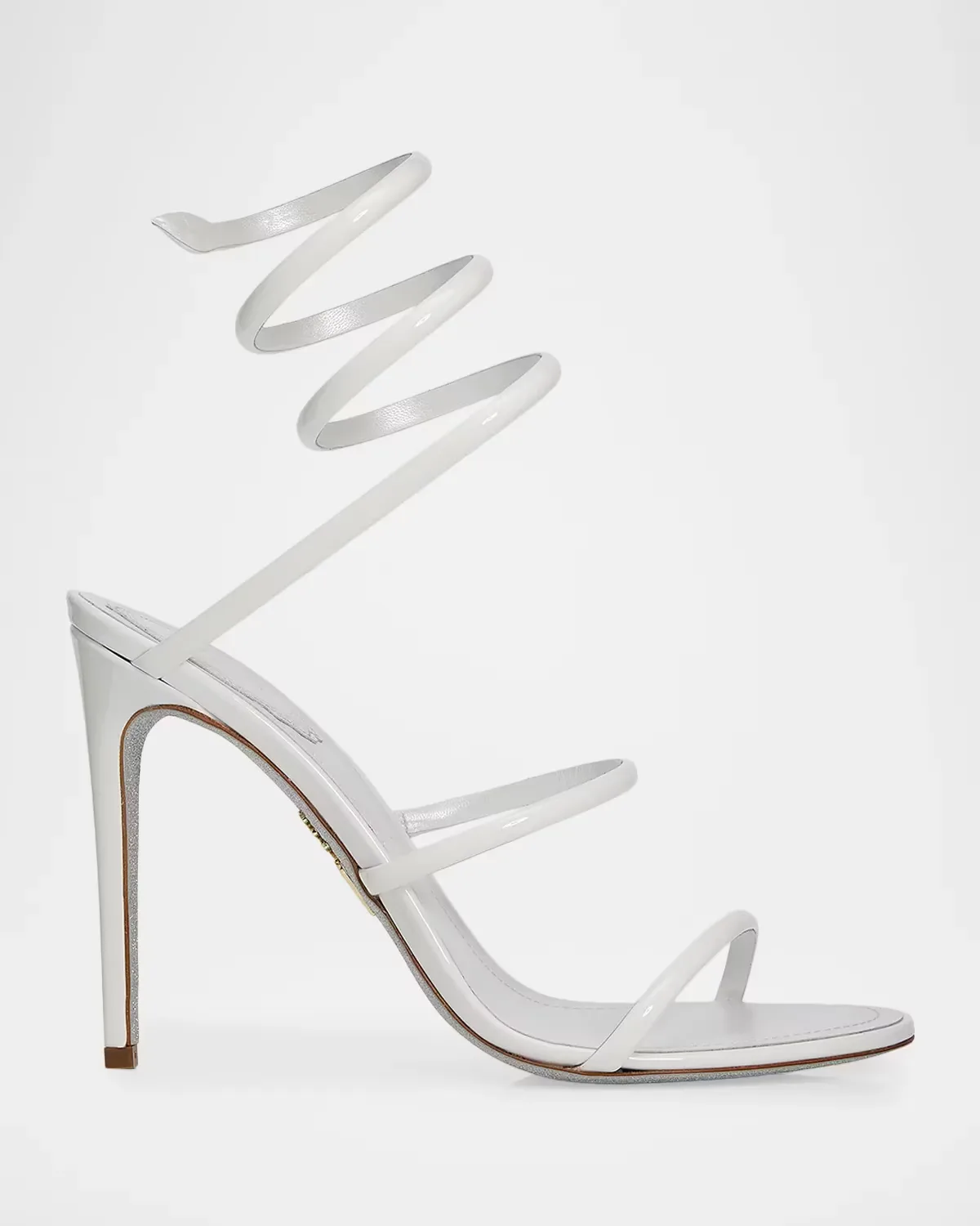 105mm Patent Leather Snake-Wrap Sandals by Rene Caovilla