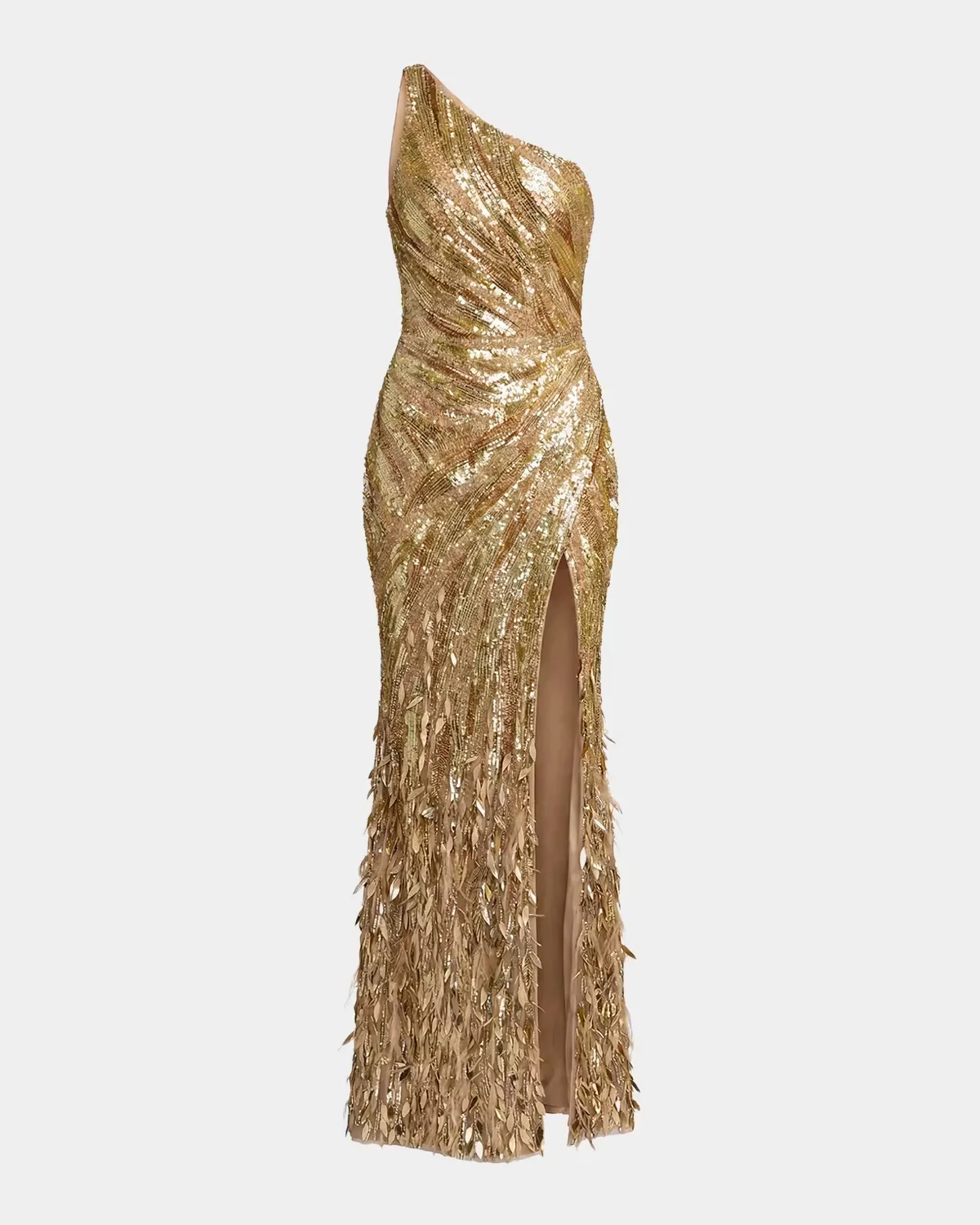 Sequin One-Shoulder Gown by M.A.C.