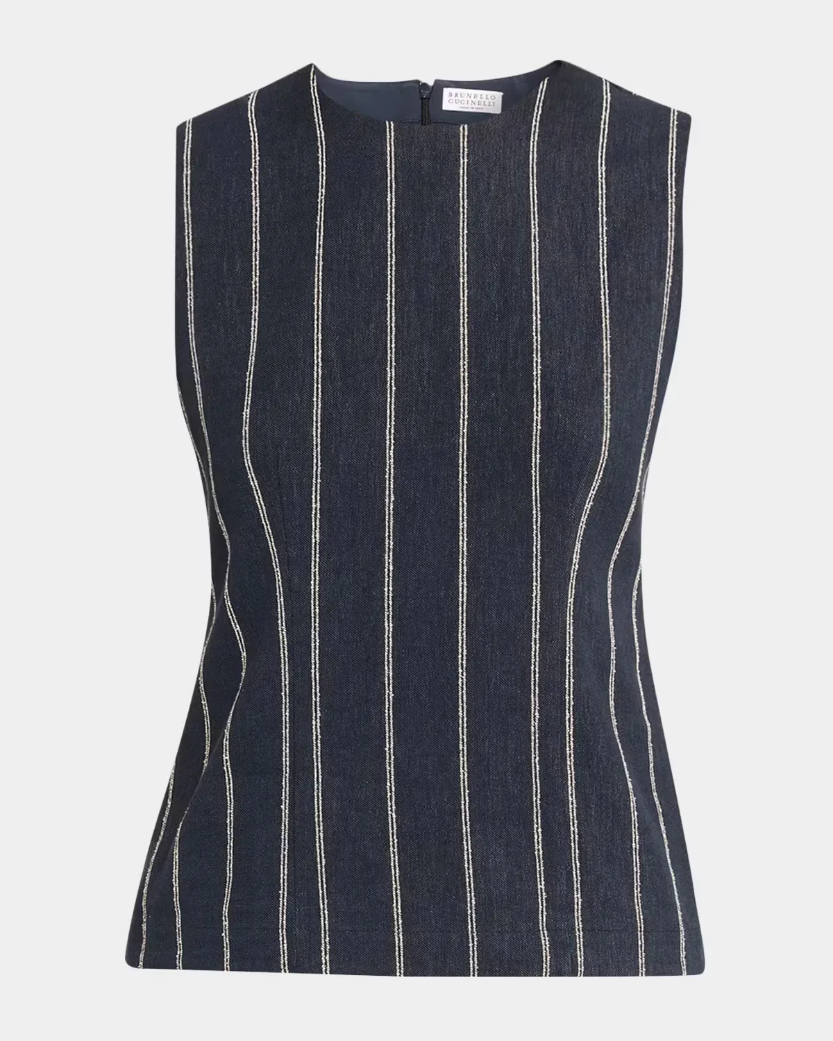 Double Pinstriped Denim Sleeveless Top by Brunello Cucinelli