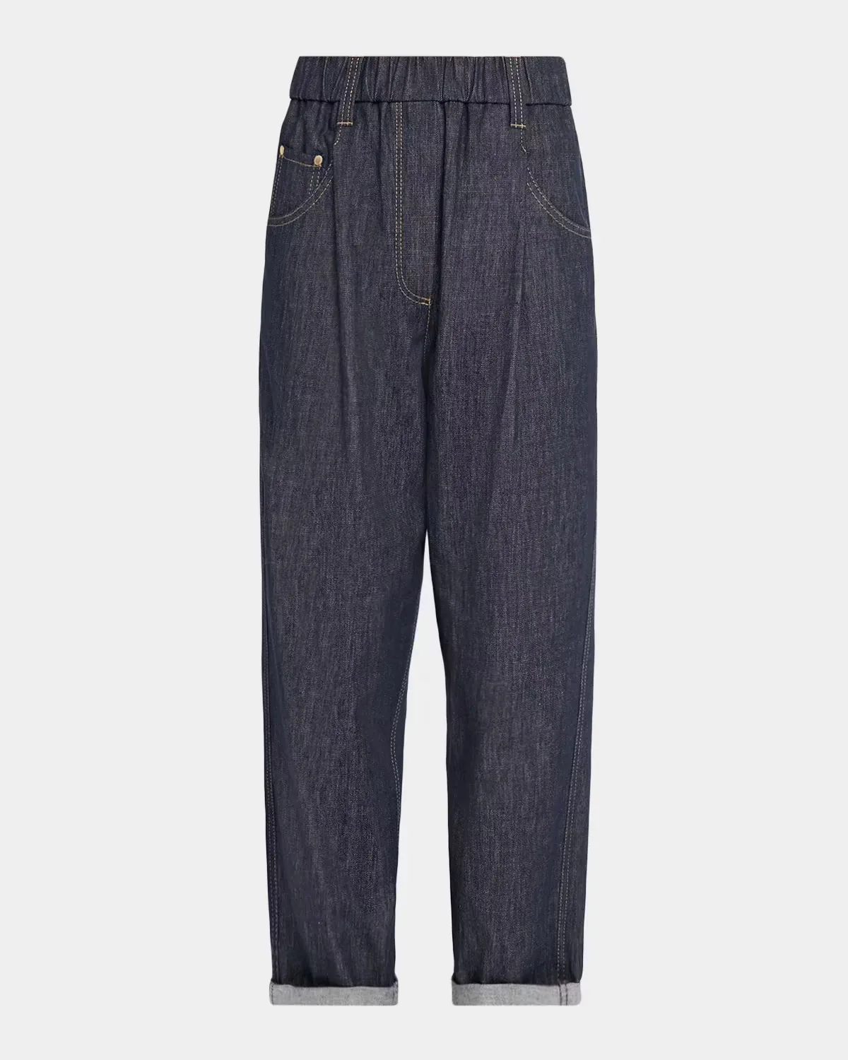 Pleated Straight-Leg Ankle Pull-On Jeans by Brunello Cucinelli