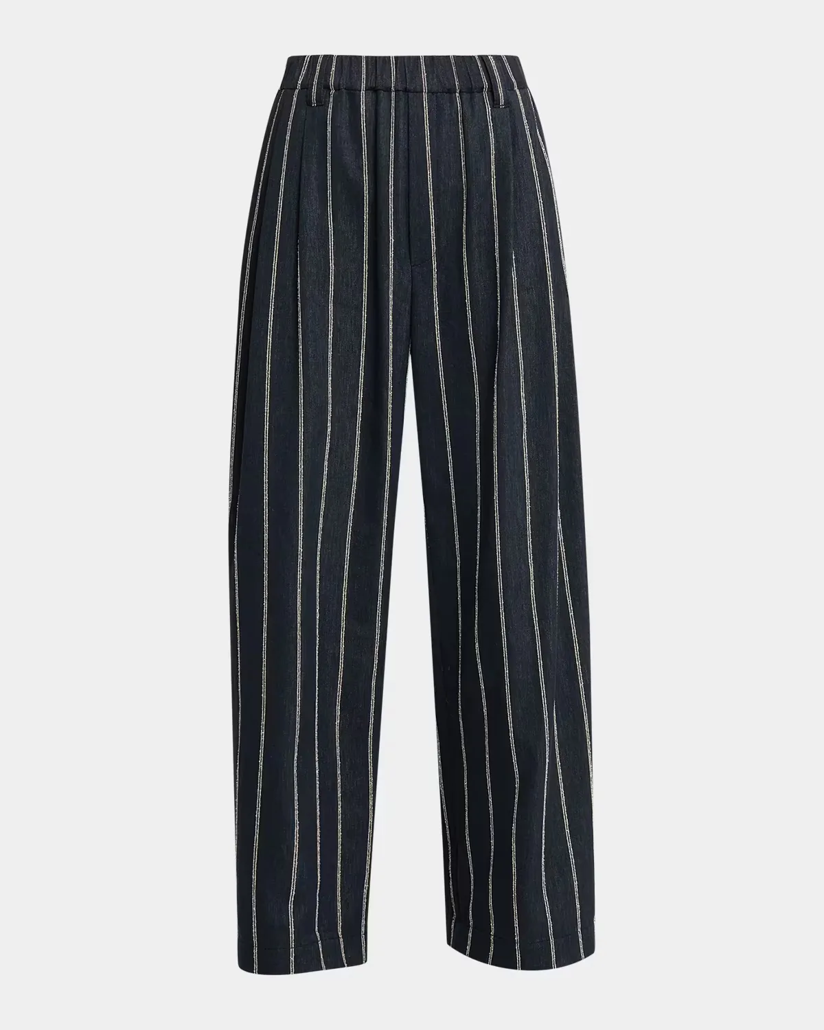 Double Pinstripe Cotton Wide-Leg Pull-On Pants by Brunello Cucinelli