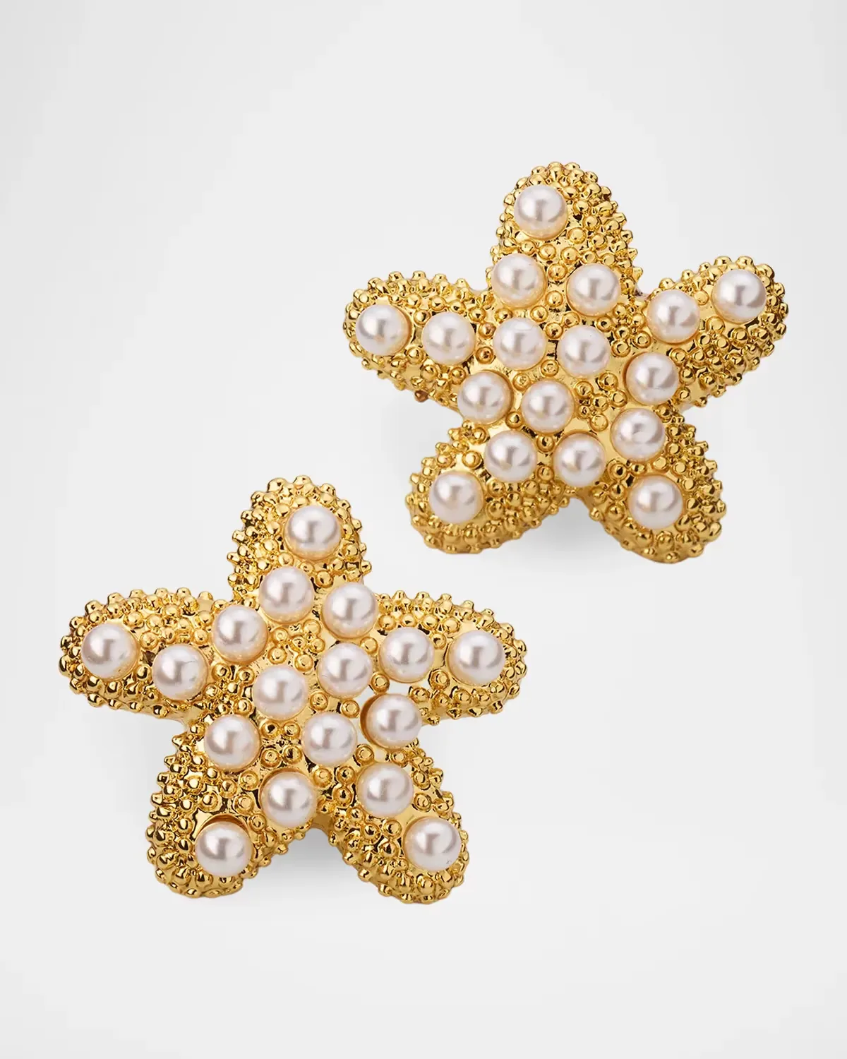 18K Gold-Plated and Glass Pearl Starfish Earrings by Kenneth Jay Lane