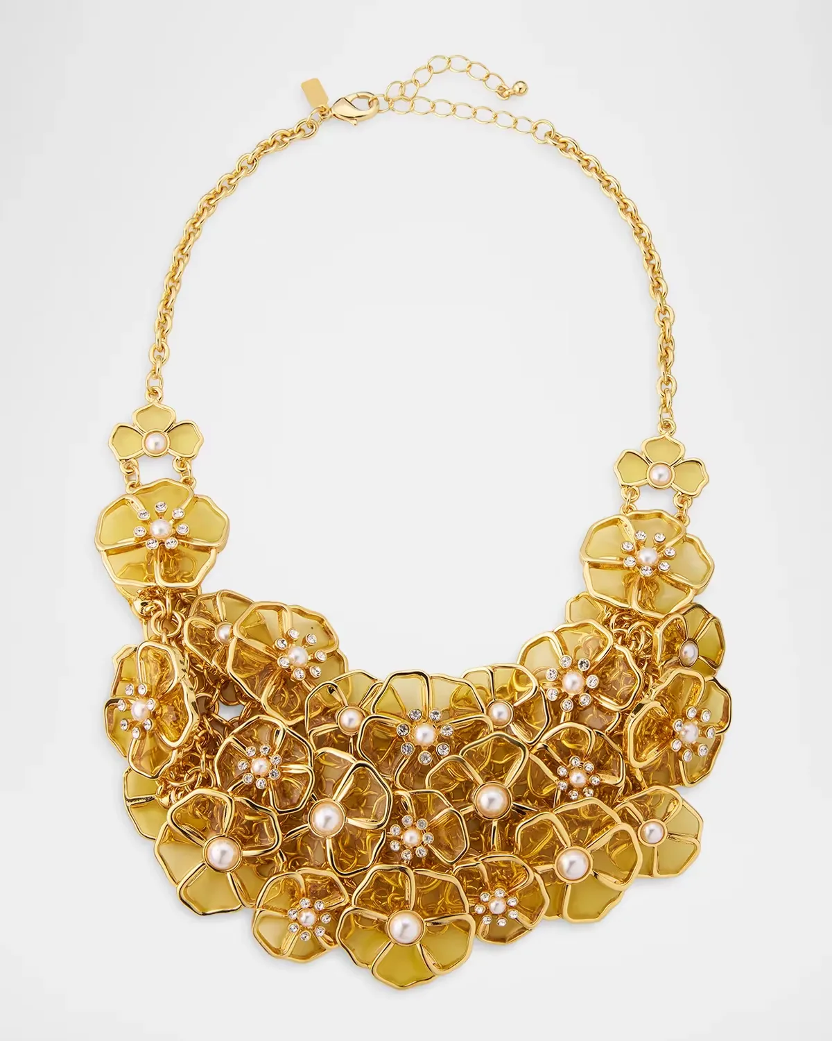 18K Gold-Plated and Glass Pearl and Crystal Flower Bib Necklace by Kenneth Jay Lane