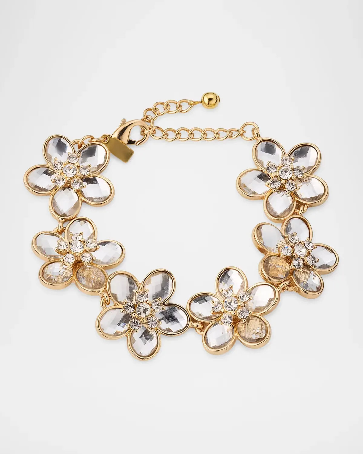 18K Gold-Plated and Crystal Flower Motif Bracelet by Kenneth Jay Lane