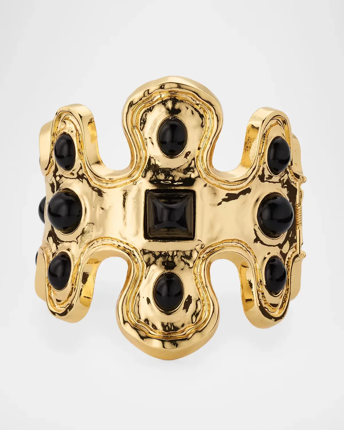 18K Gold-Plated and Black Cabochon Cuff Bracelet by Kenneth Jay Lane